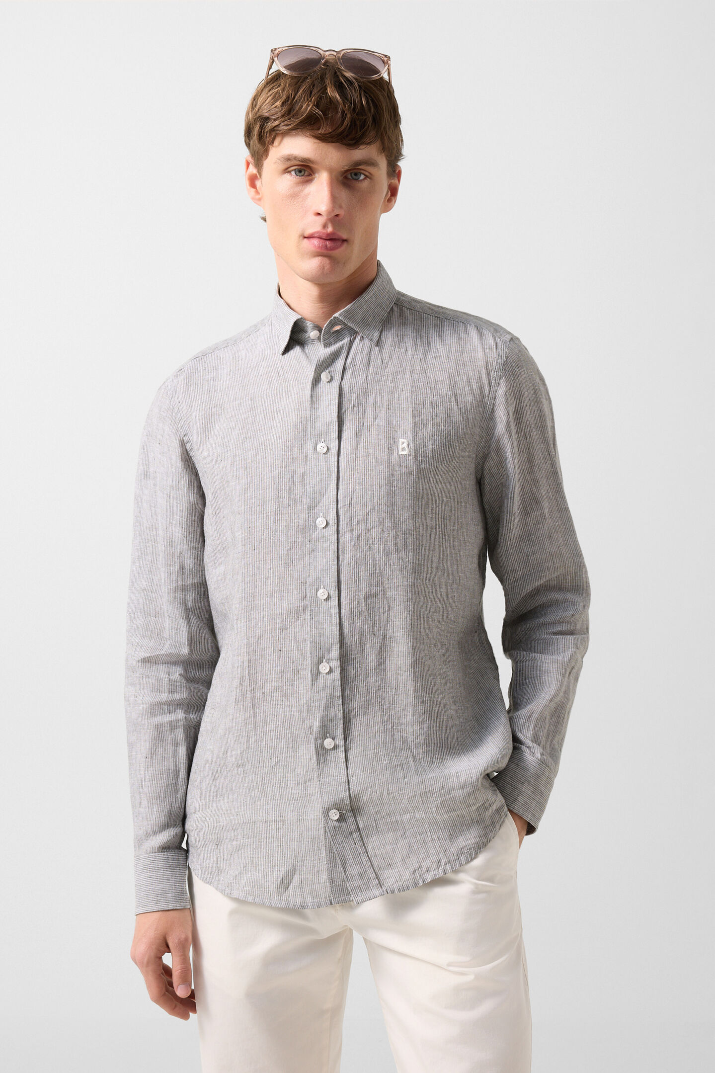 Timi linen shirt Olive green/white