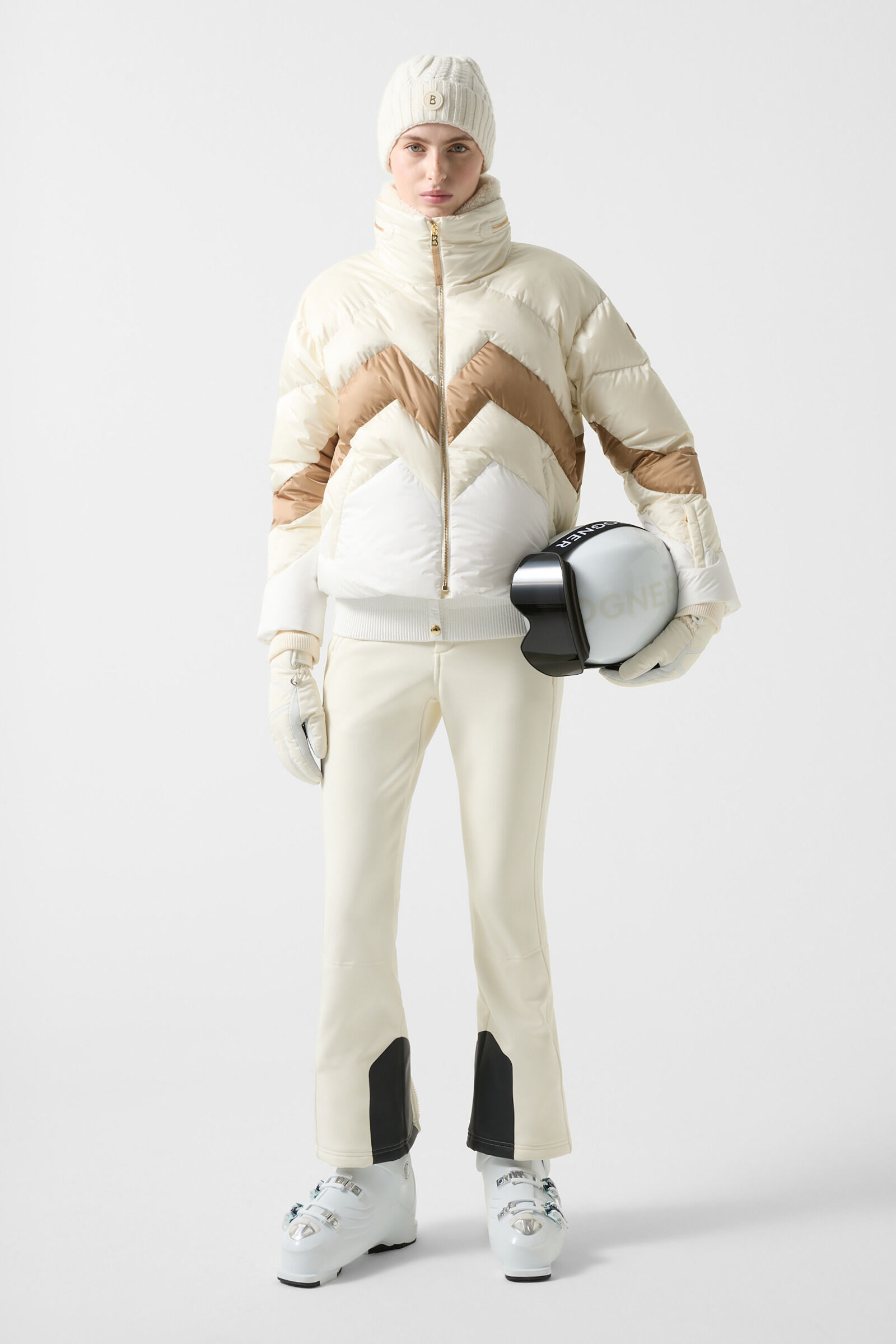 Ski-Daunenjacke Vanja Off-White/Camel