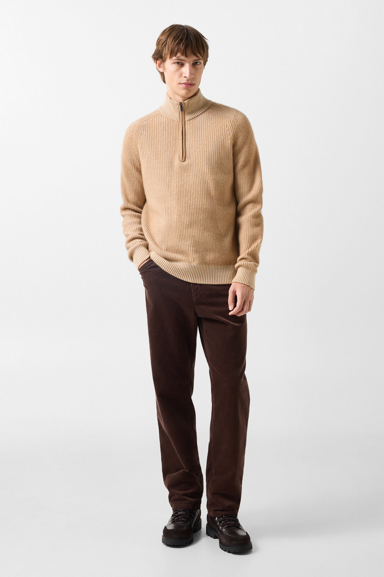 Dwayne virgin wool and cashmere roll-neck jumper Camel/Cream