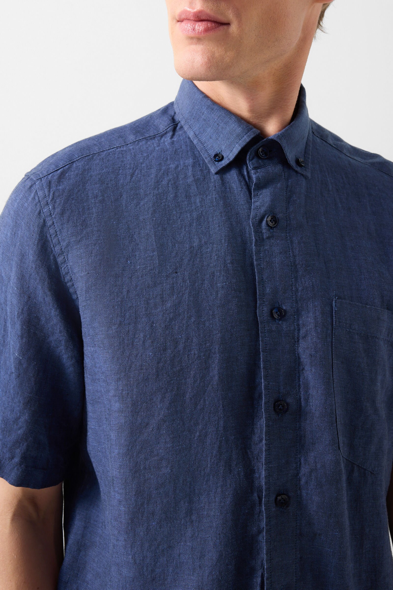 Linen short-sleeved shirt Lykos Navy blue