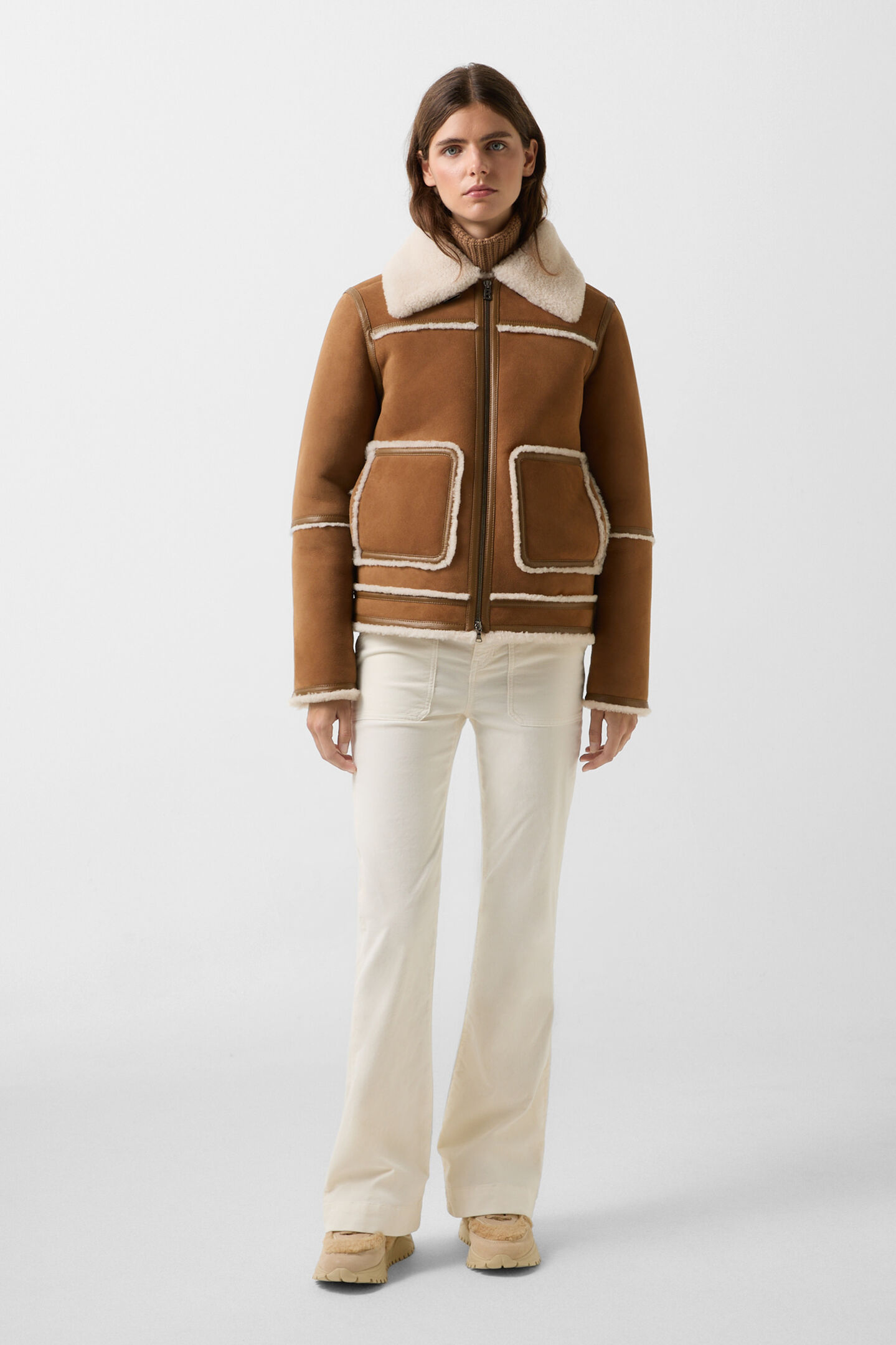 Lammfell-Steppjacke Pelina Camel