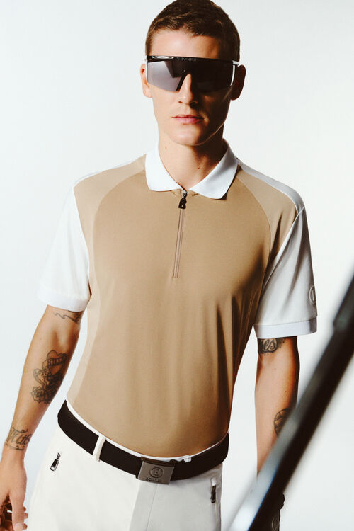 Funktions-Polo-Shirt Kjell Karamell/Weiß