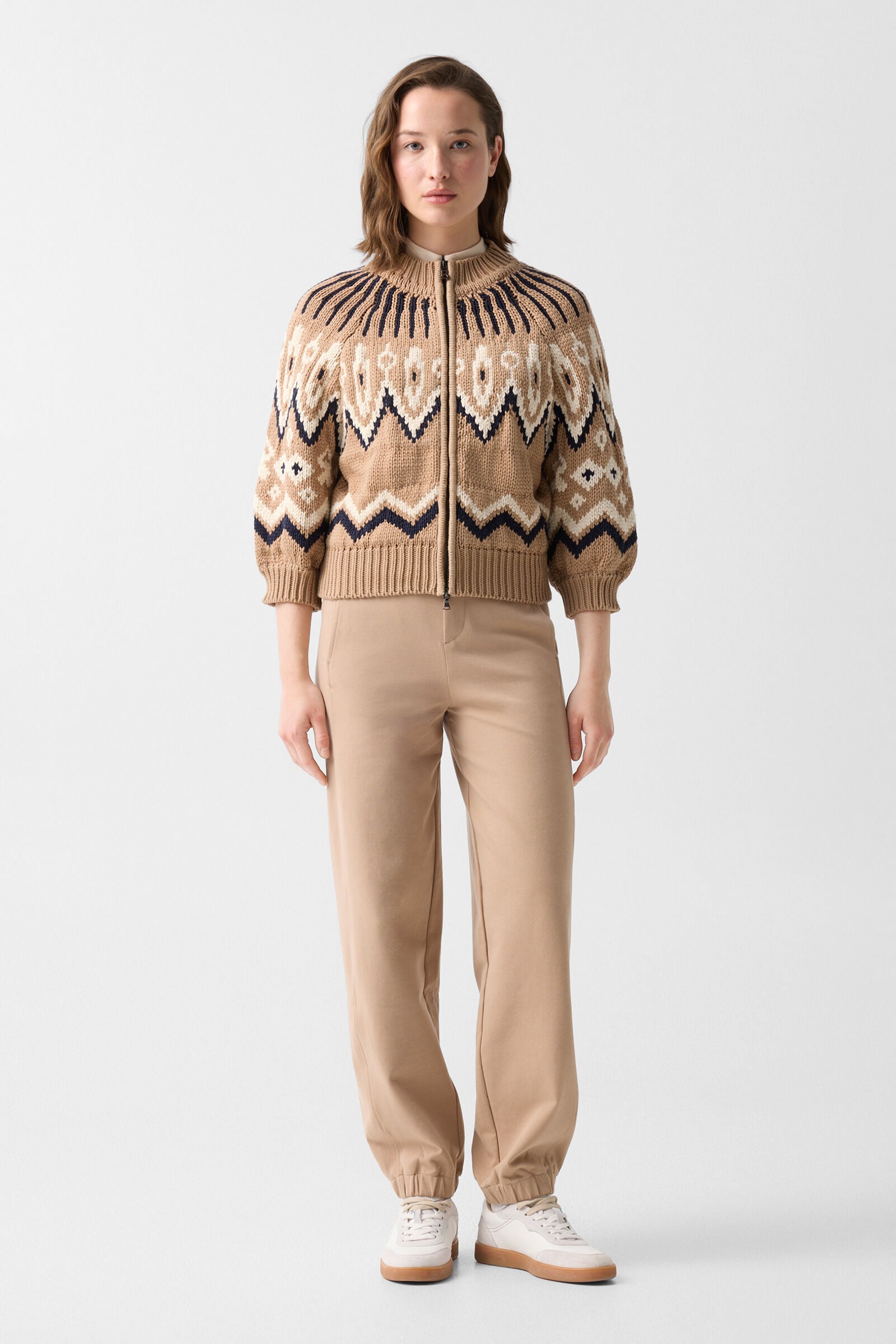 Norwegian knit jacket Aurora Camel/black