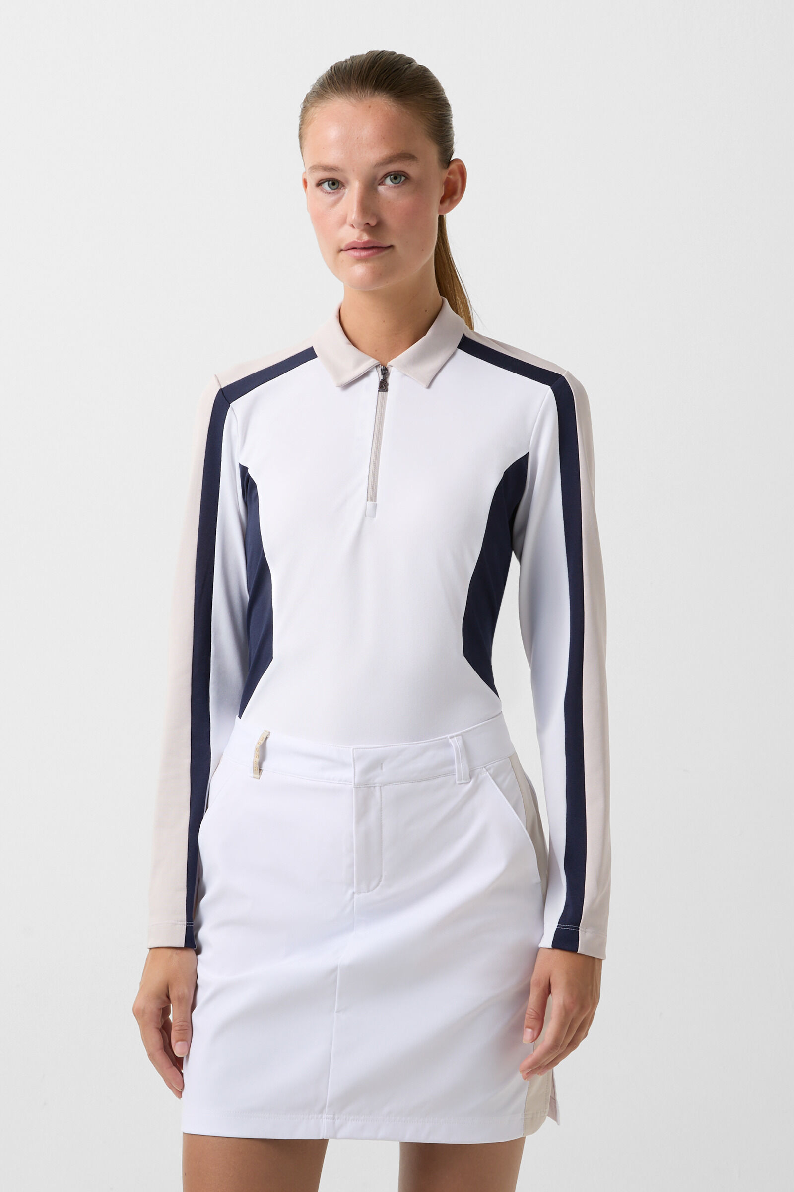 Greta functional long-sleeved top White/beige/navy blue