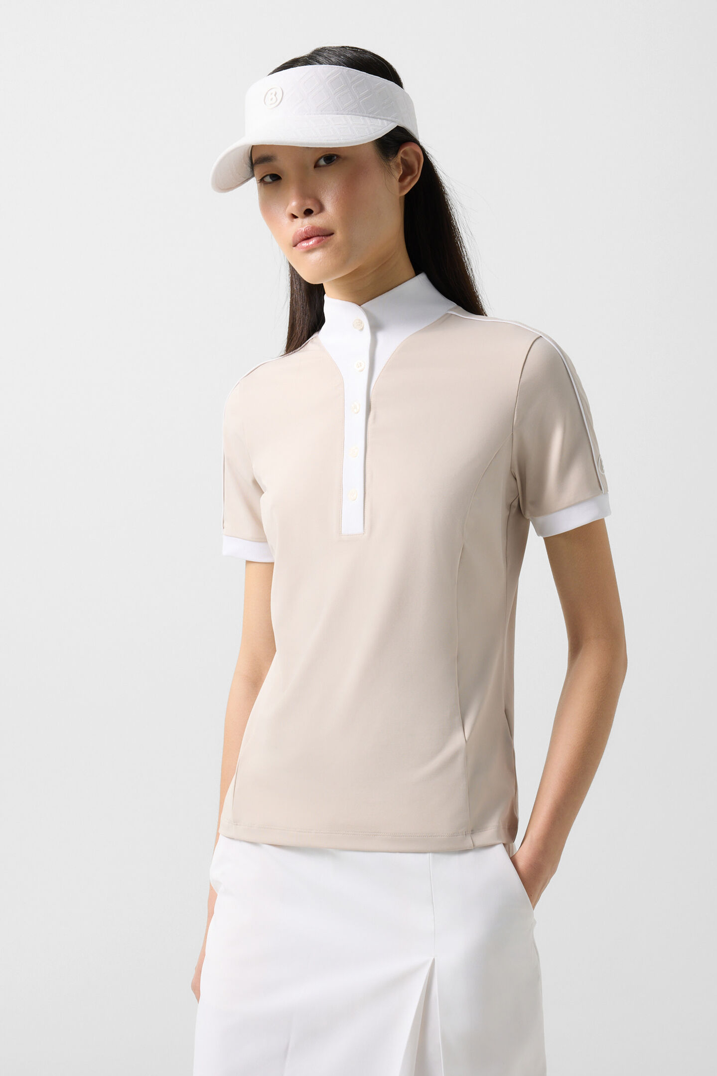 Katrina functional short-sleeved top Sand/white