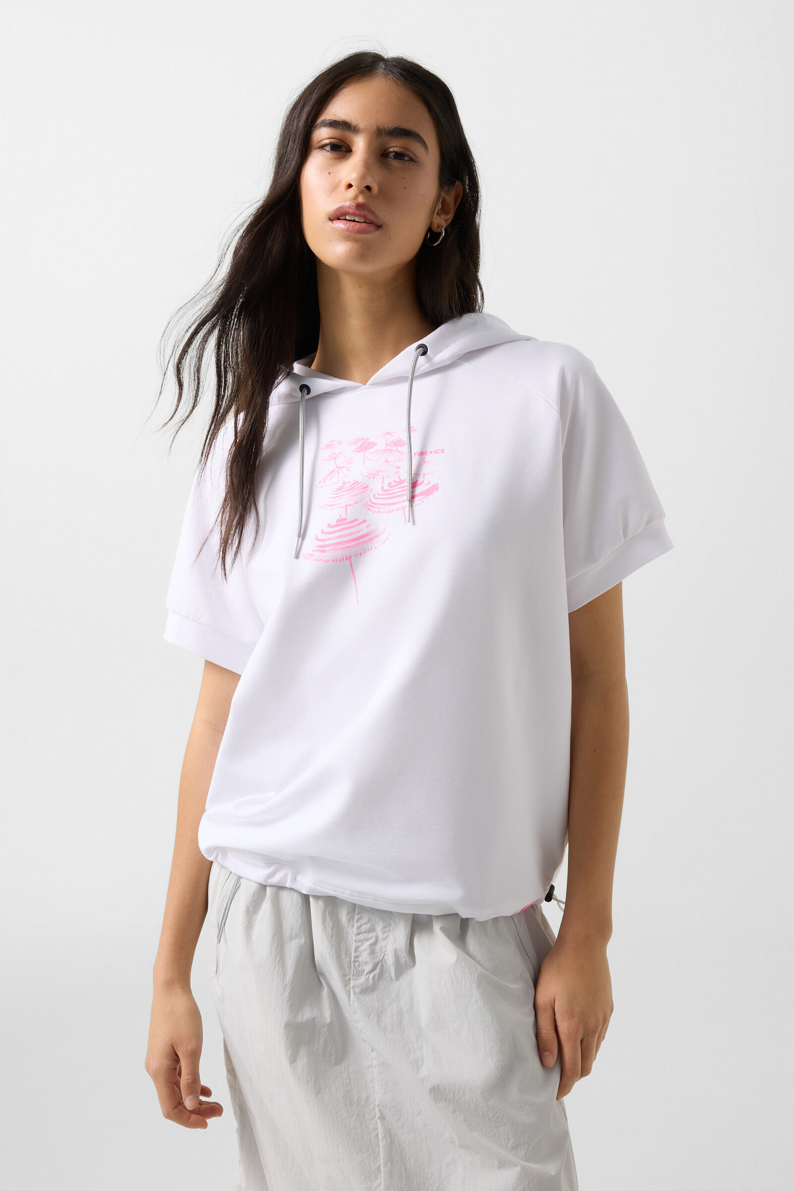 Sharon short-sleeved hoodie White/pink