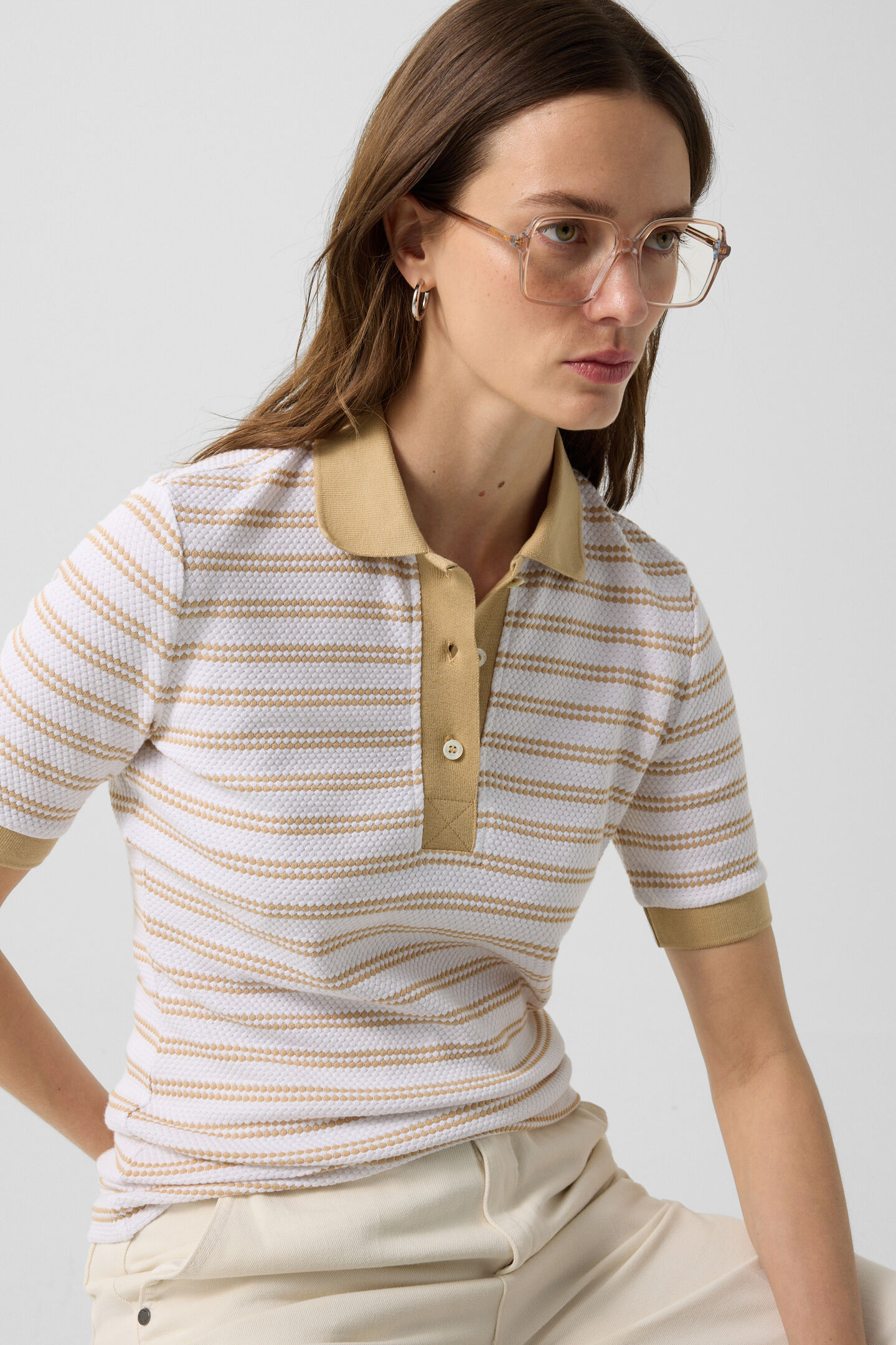 Wendy polo shirt Camel/Off-White
