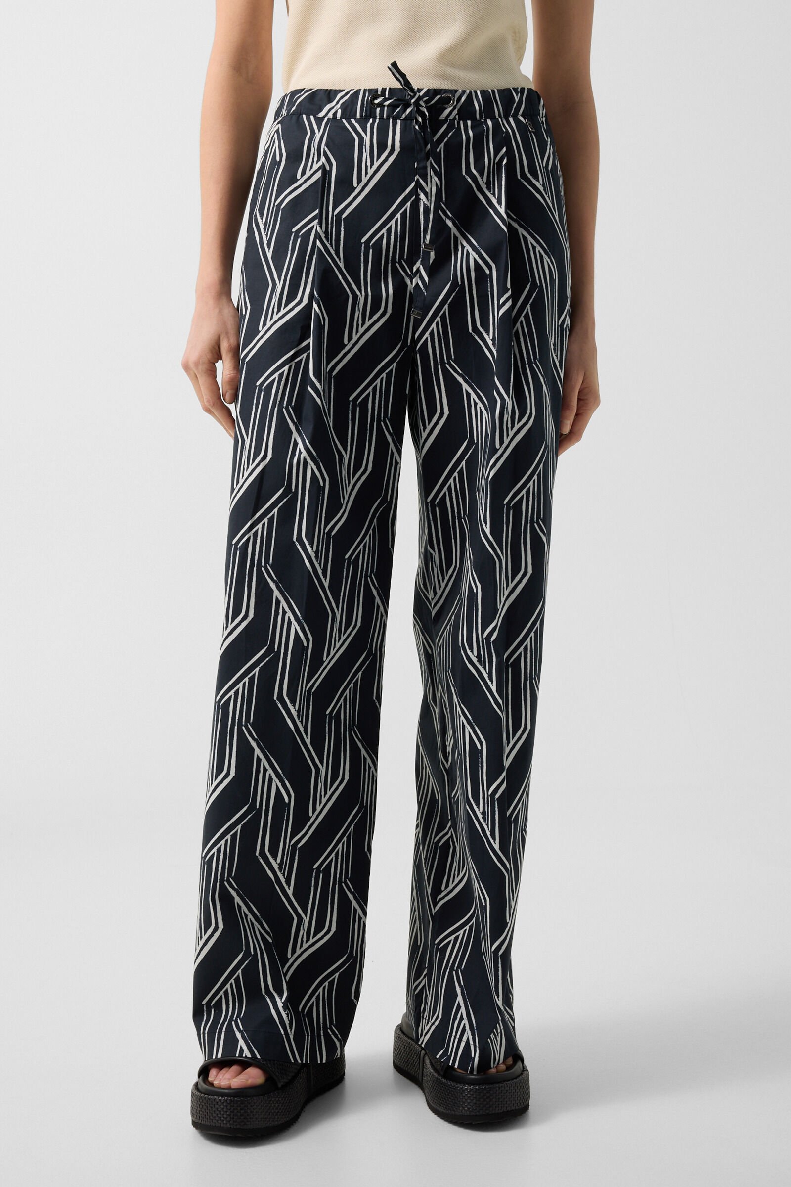 Pleated trousers Gina Navy blue/white