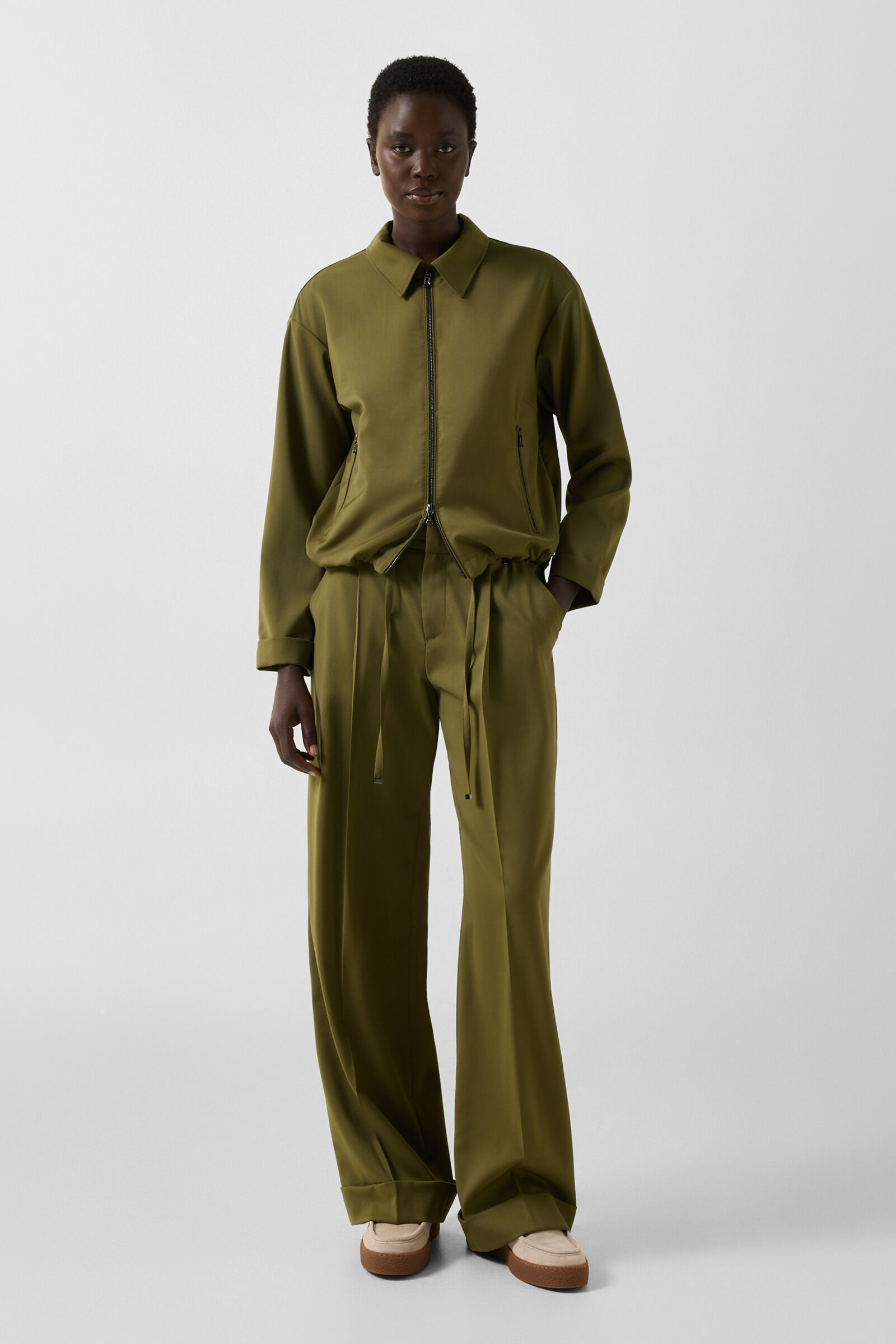 Elfy virgin wool pleated trousers Olive