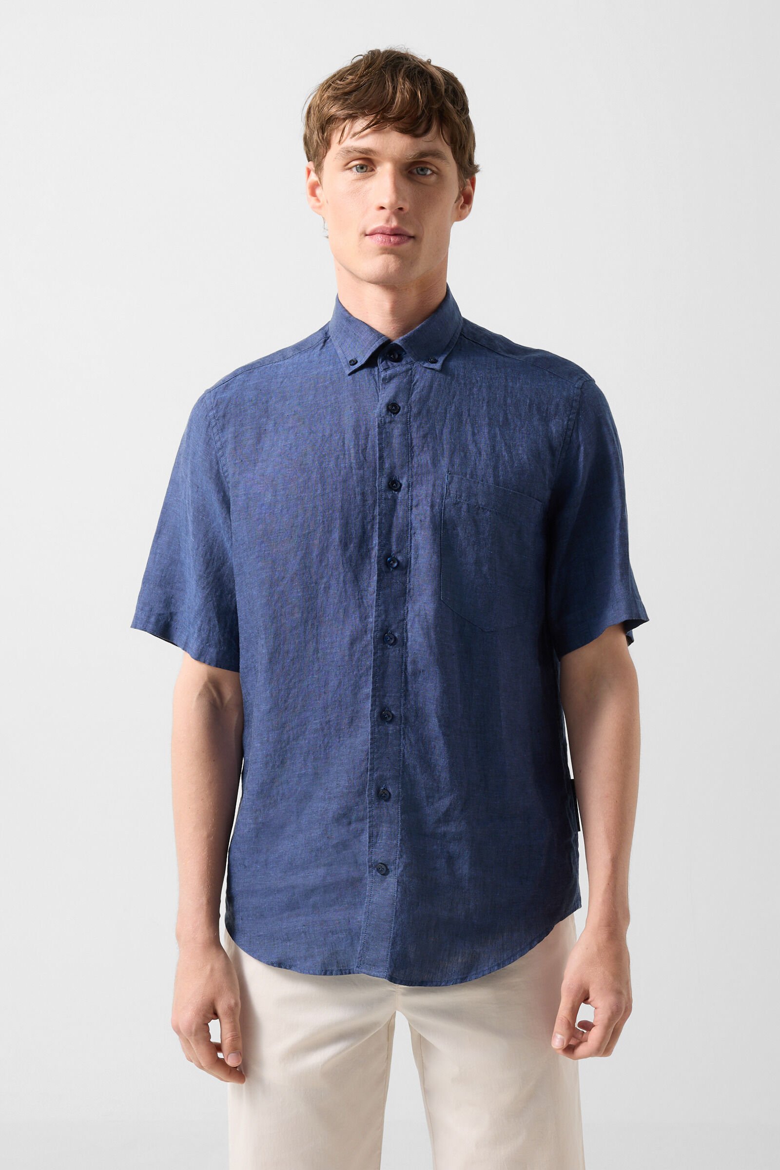 Linen short-sleeved shirt Lykos Navy blue