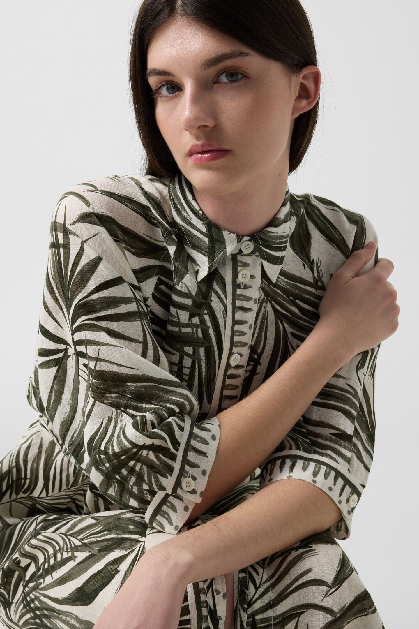 Linen dress Catelyn Olive/cream