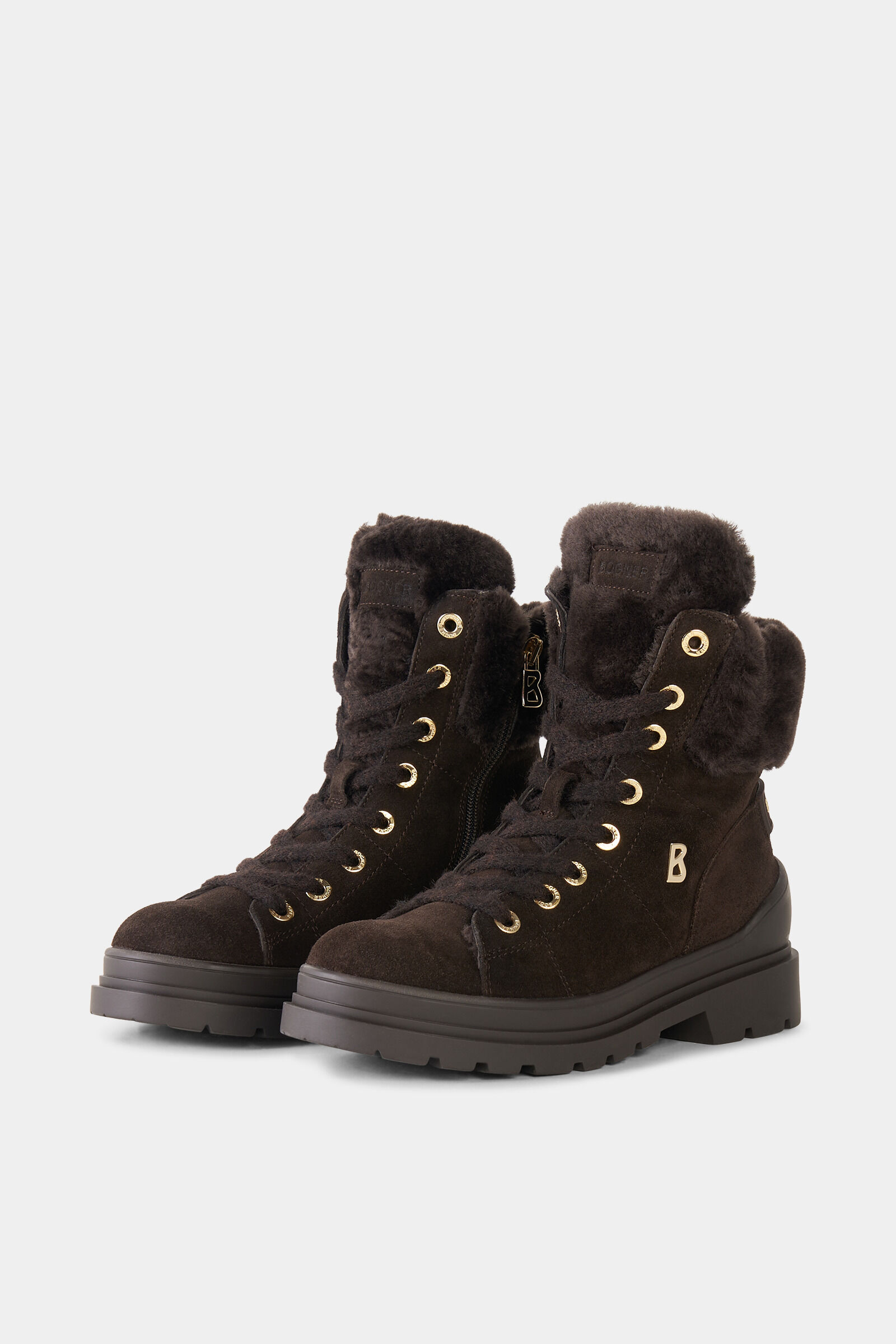 St. Moritz Lace-Up Boots with Spikes Dark brown