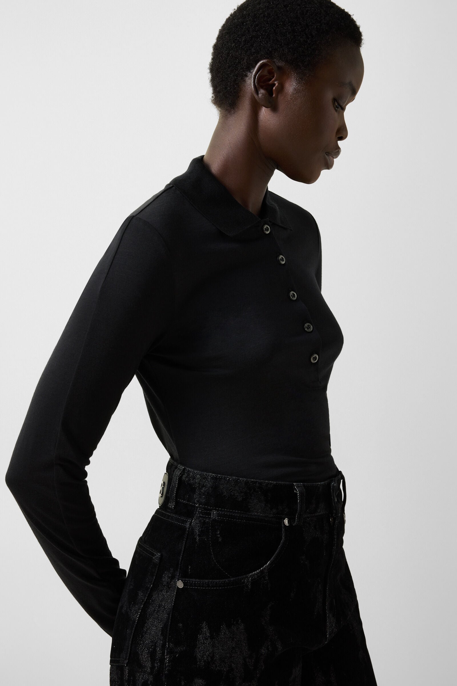 Whoopy Polo Long-Sleeved Top Black