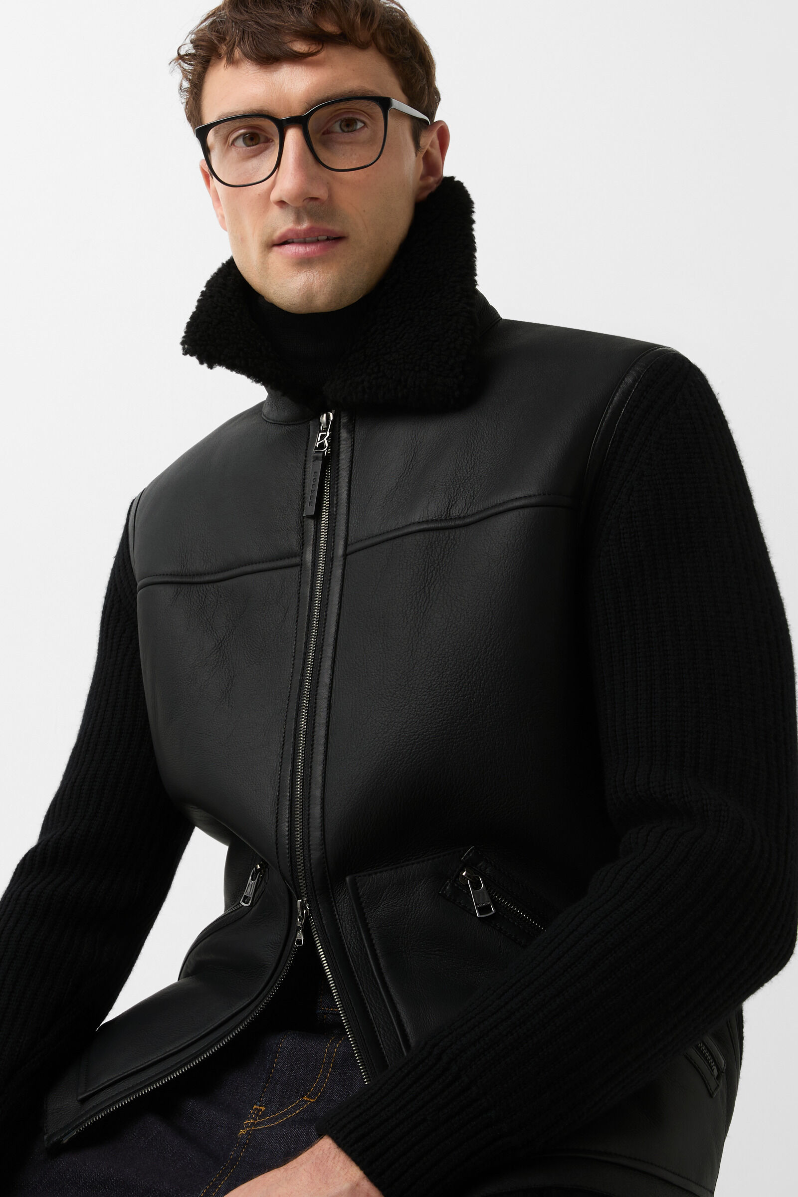 Moritz leather knit jacket Black