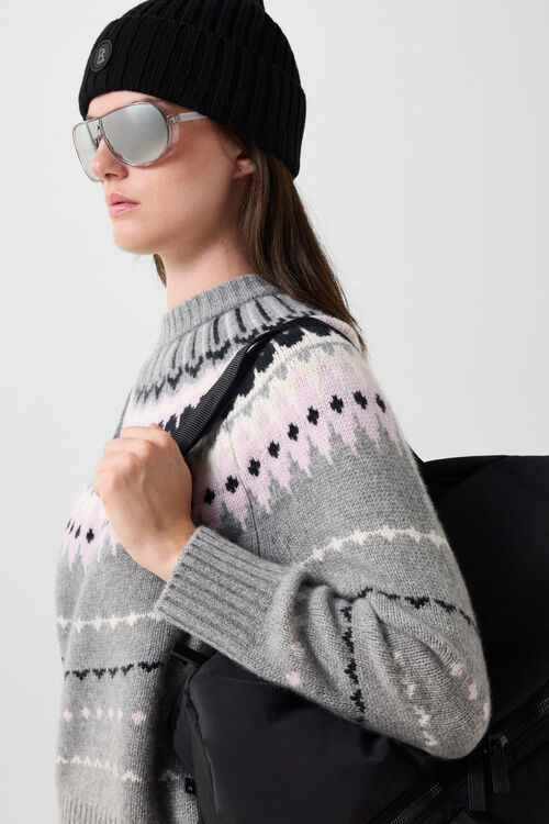 Kaschmir-Norweger-Pullover Ina Grau/Rosa