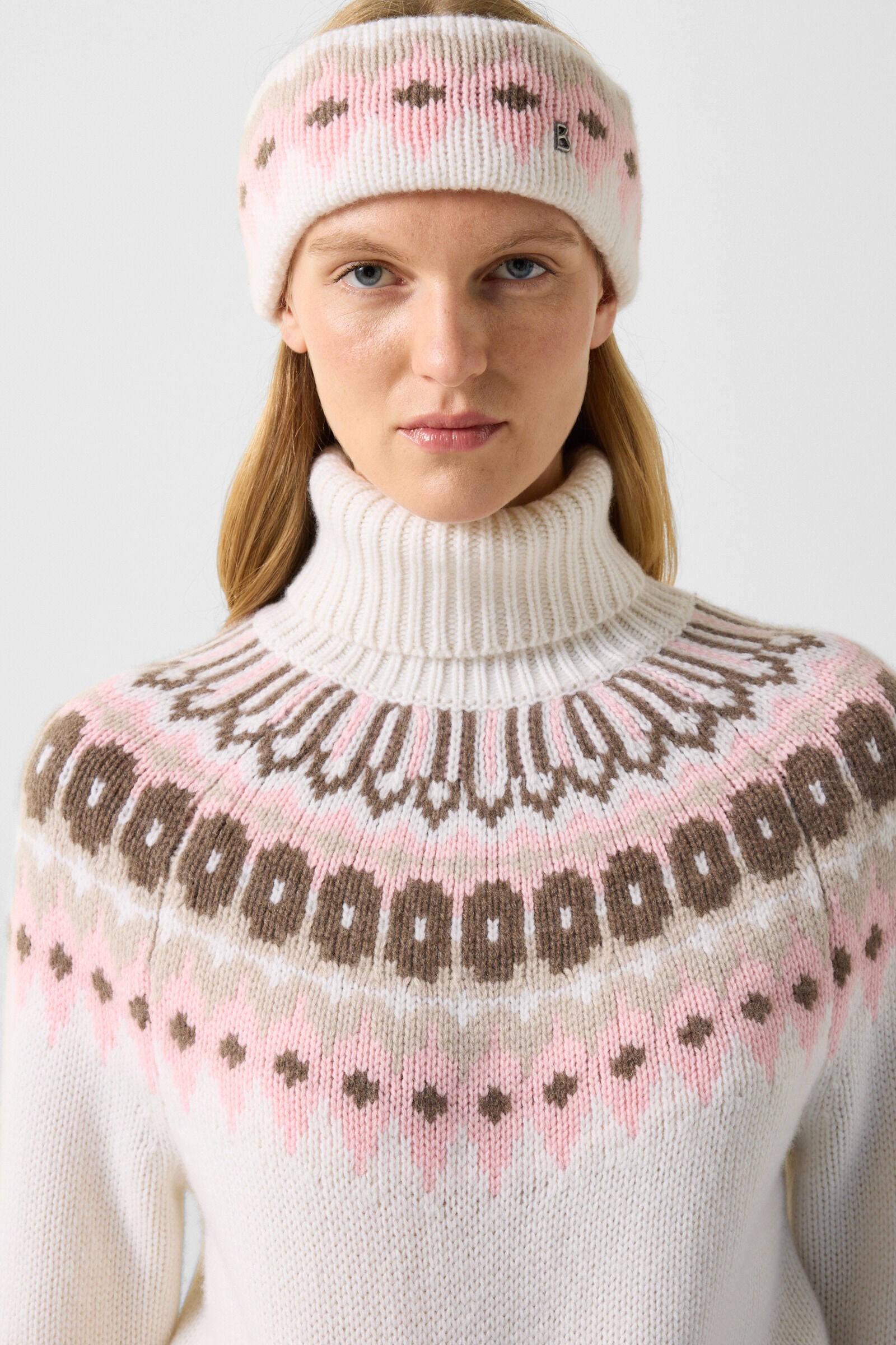 Ingrid cashmere jumper and Norwegian-style jumper Off-white/pink/brown