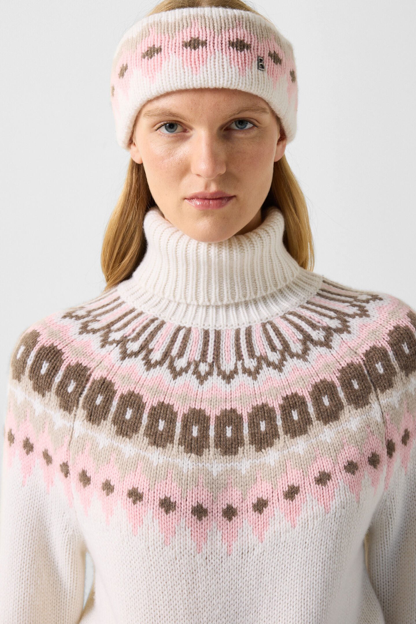 Ingrid cashmere jumper and Norwegian-style jumper Off-white/pink/brown