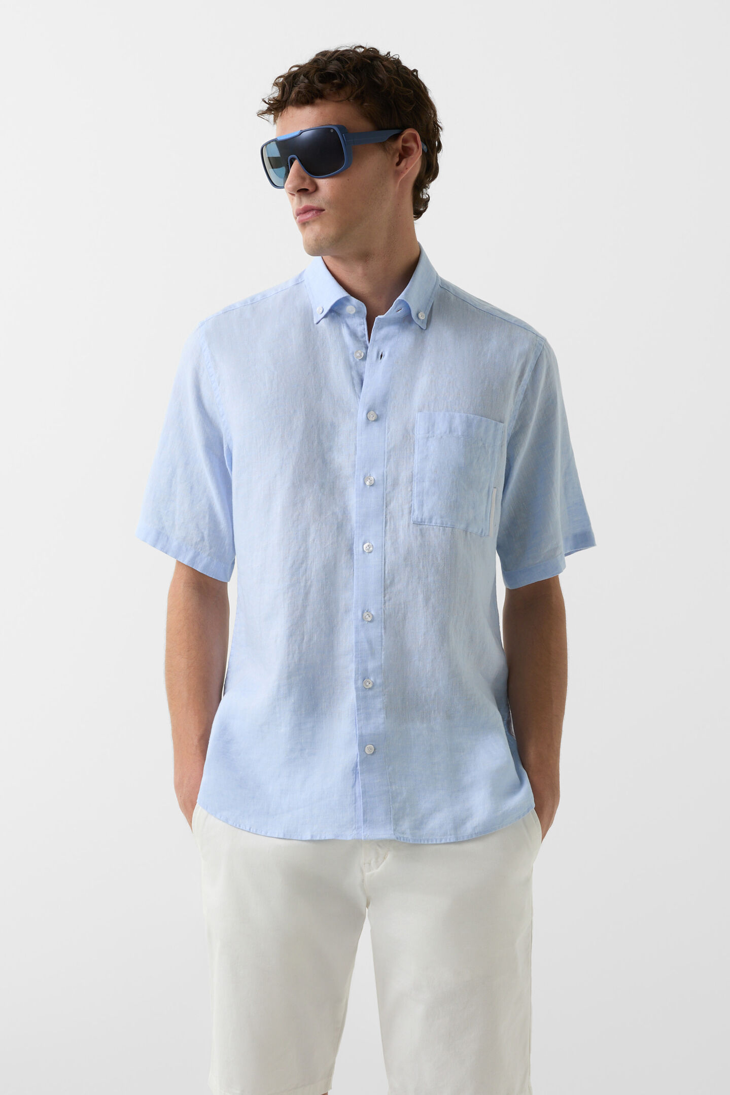 Linen short-sleeved shirt Lykos Light blue