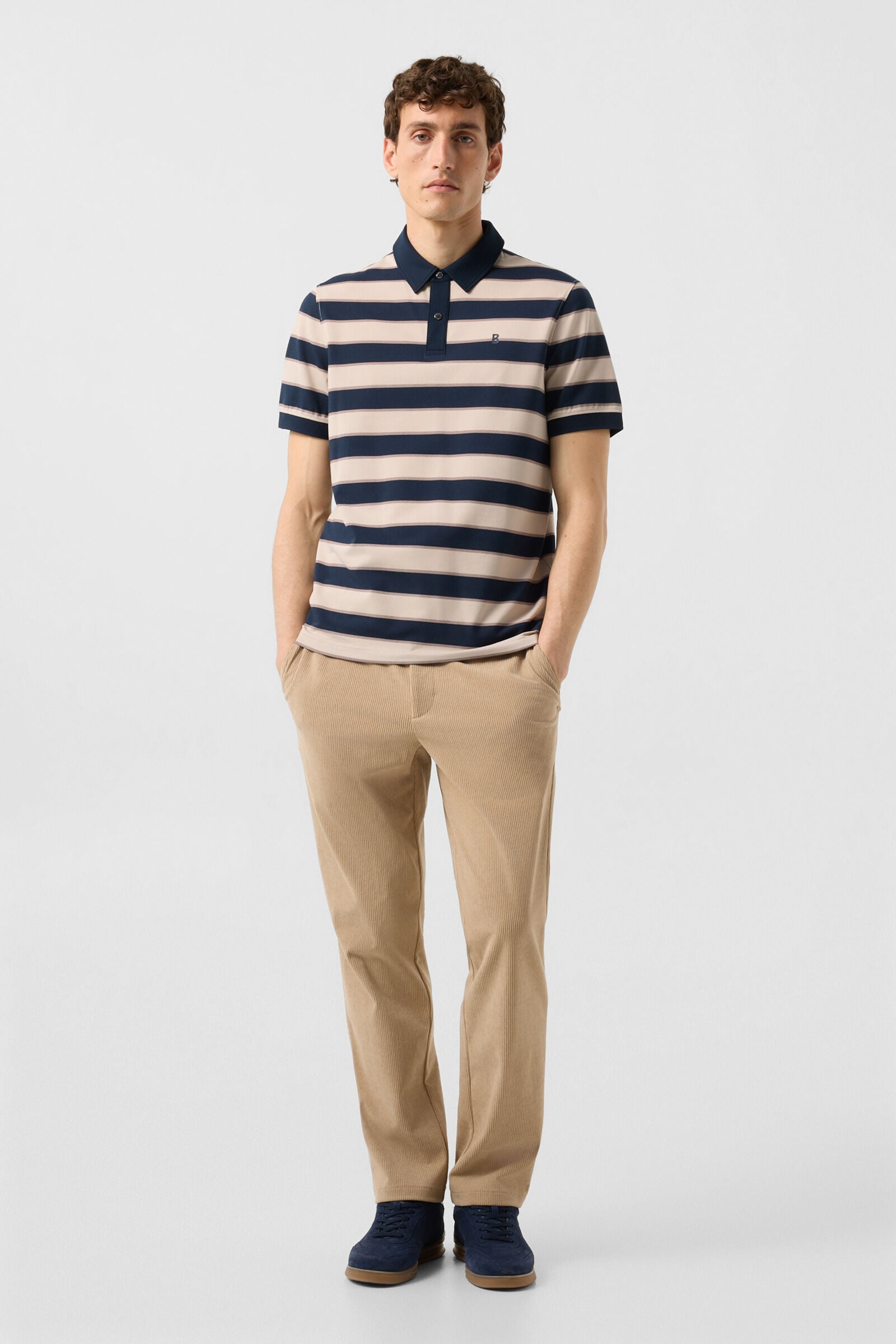 Timo piqu&eacute; polo shirt Navy blue/sand