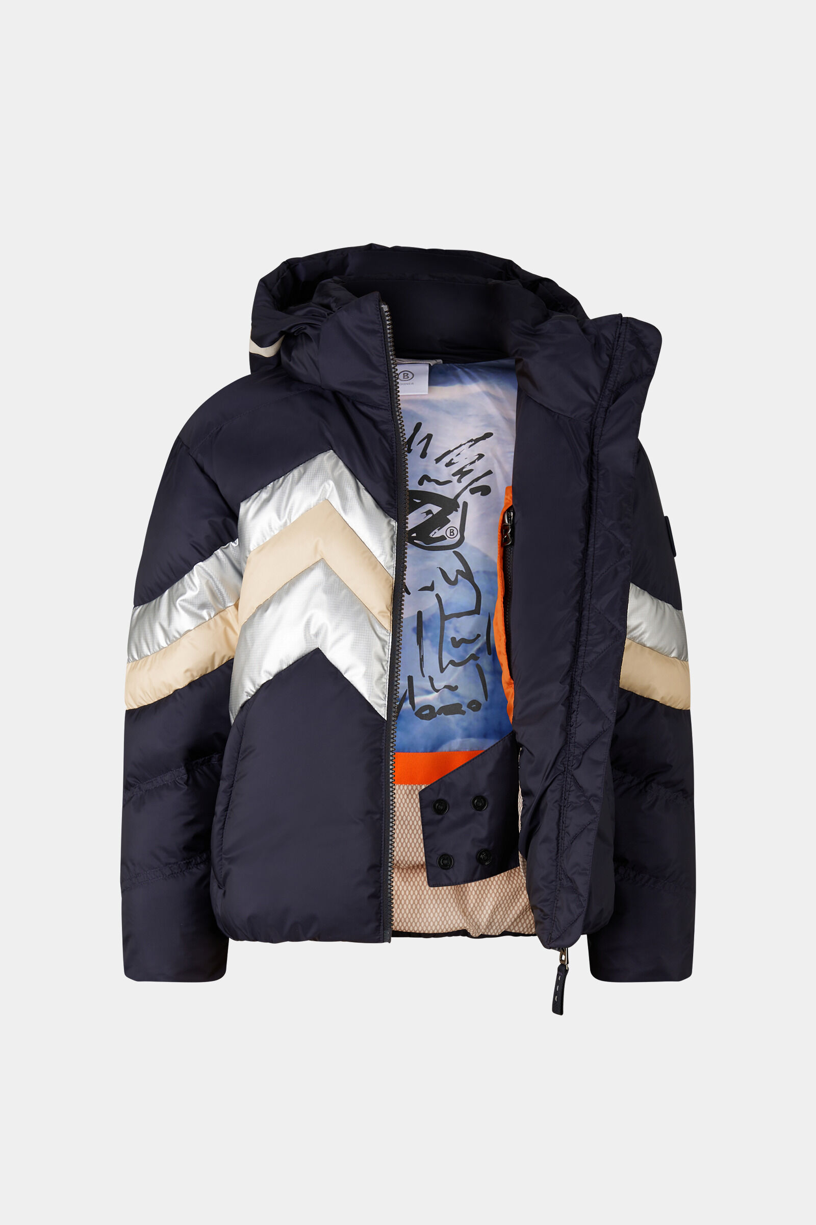 Kids down ski jacket Maddy Navy blue/silver/beige