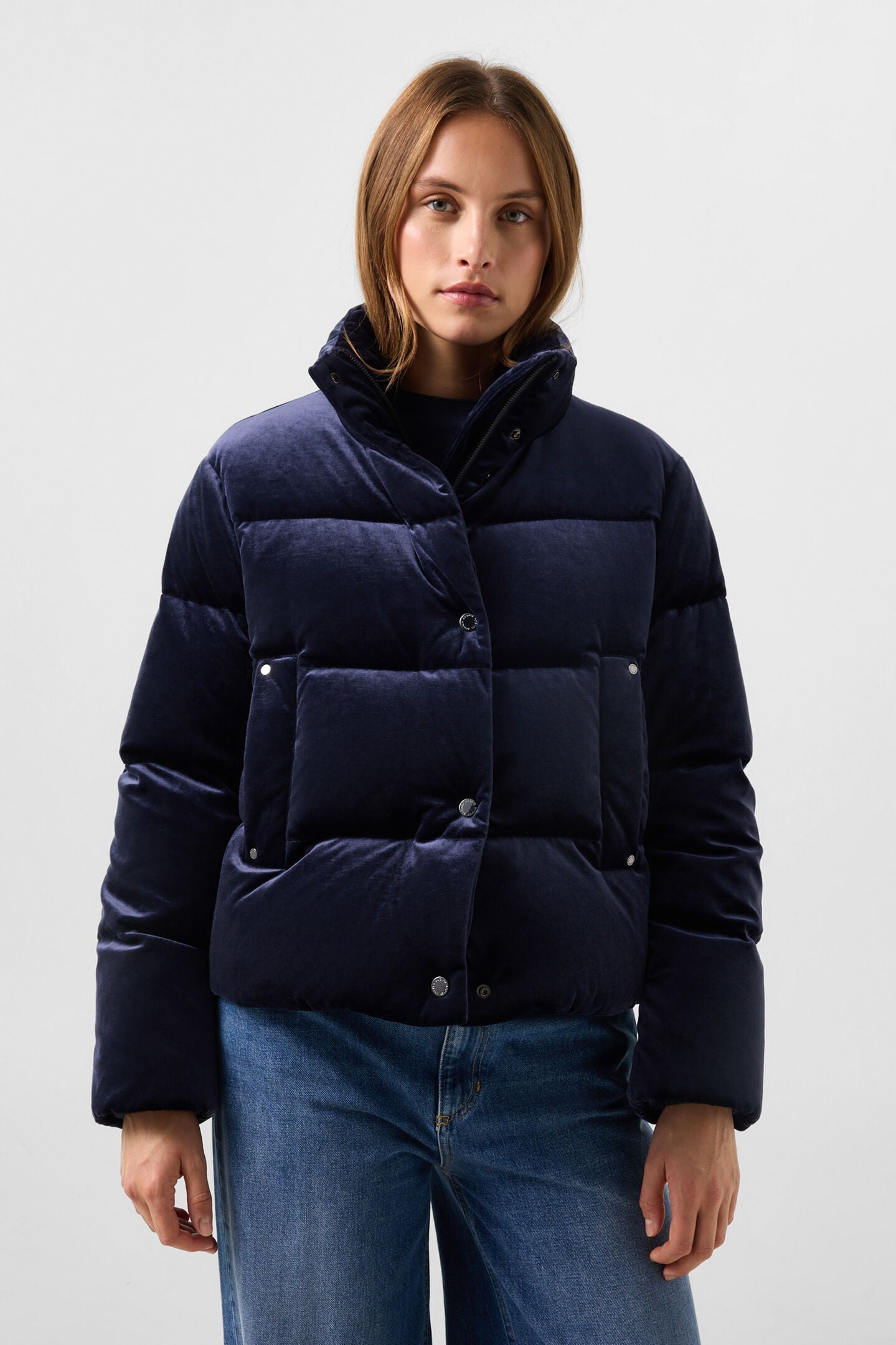 Oliva Velvet Down Jacket Navy