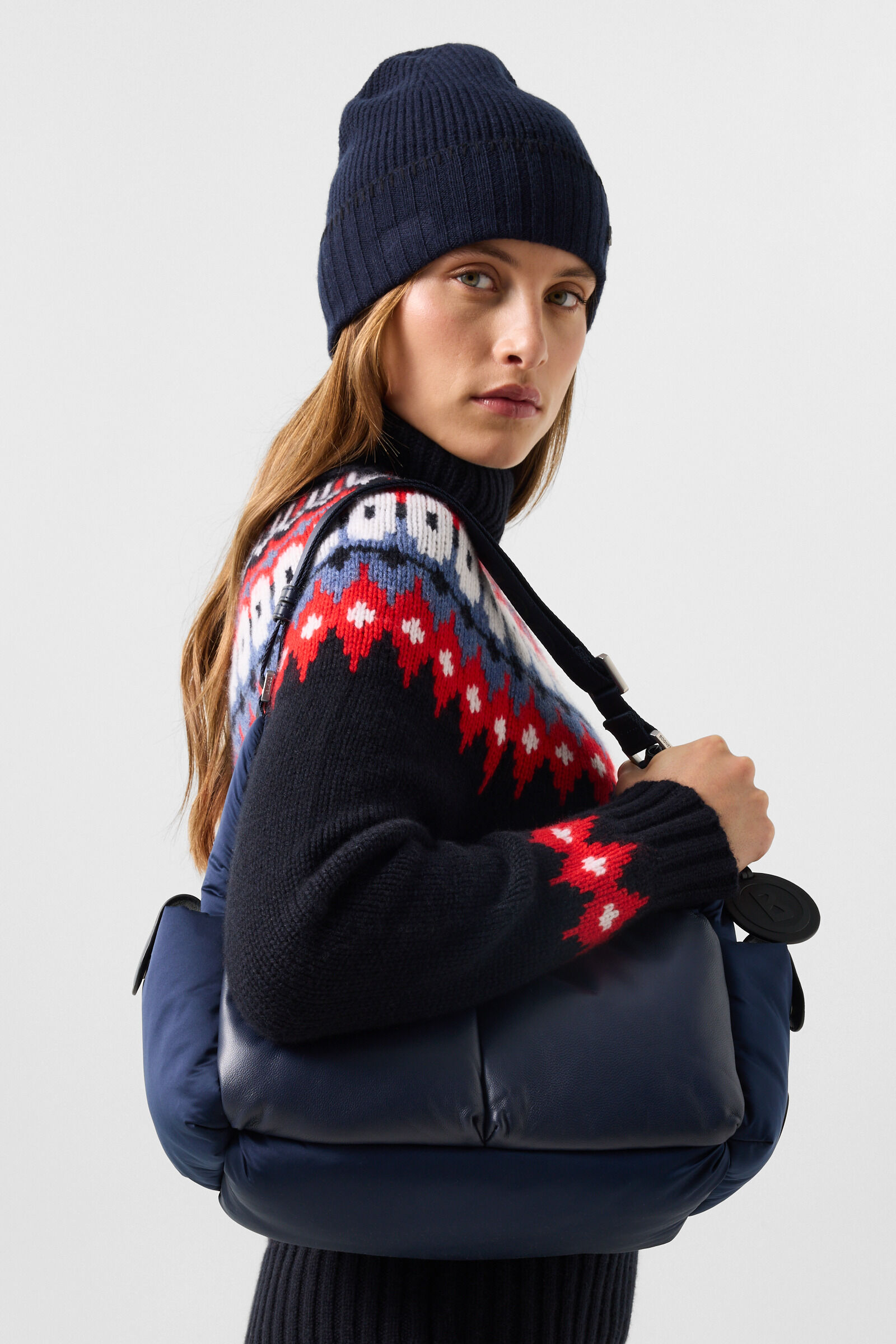 Kaschmir-Norweger-Pullover Ingrid Navy/Rot/Blau