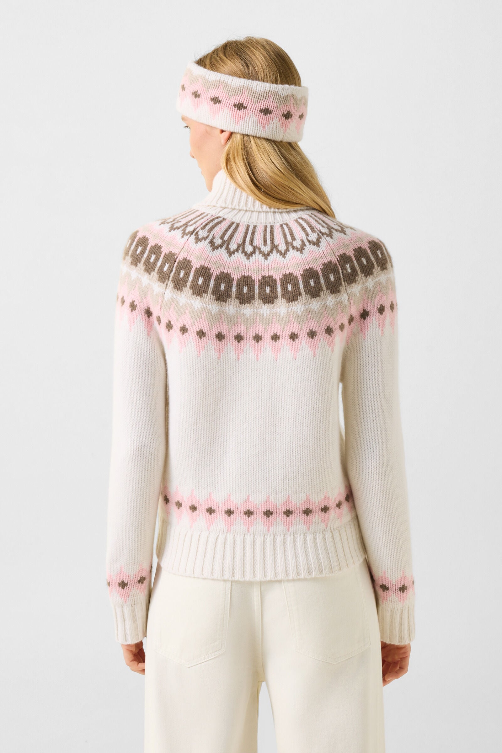 Ingrid cashmere jumper and Norwegian-style jumper Off-white/pink/brown