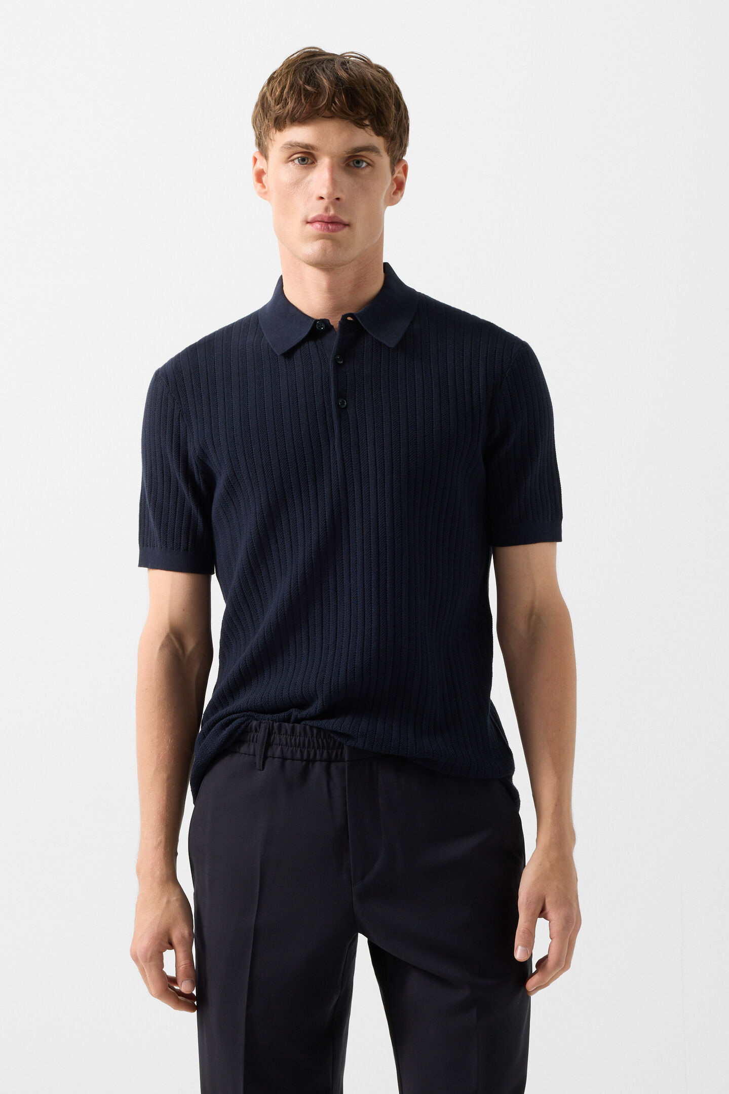 Strick-Polo-Shirt Tobias Navy-Blau