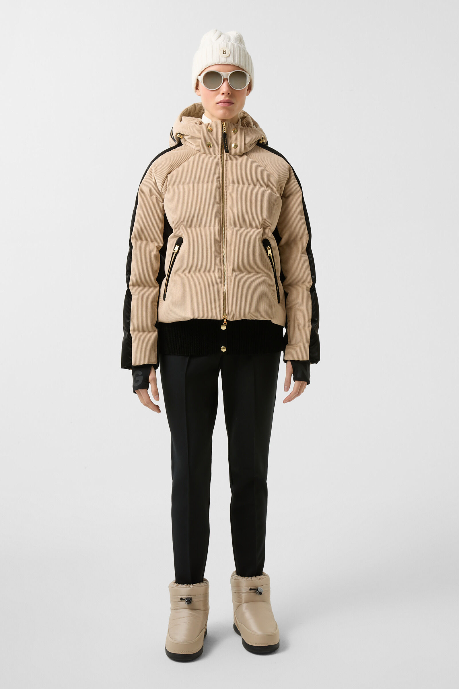 Cord-Skijacke Inka Camel/Schwarz