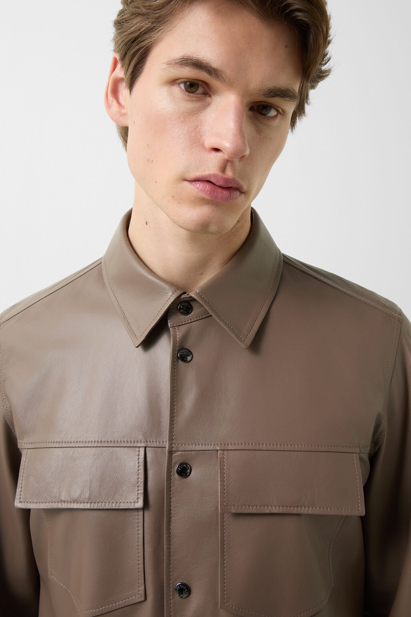 Leather overshirt Olli Mud