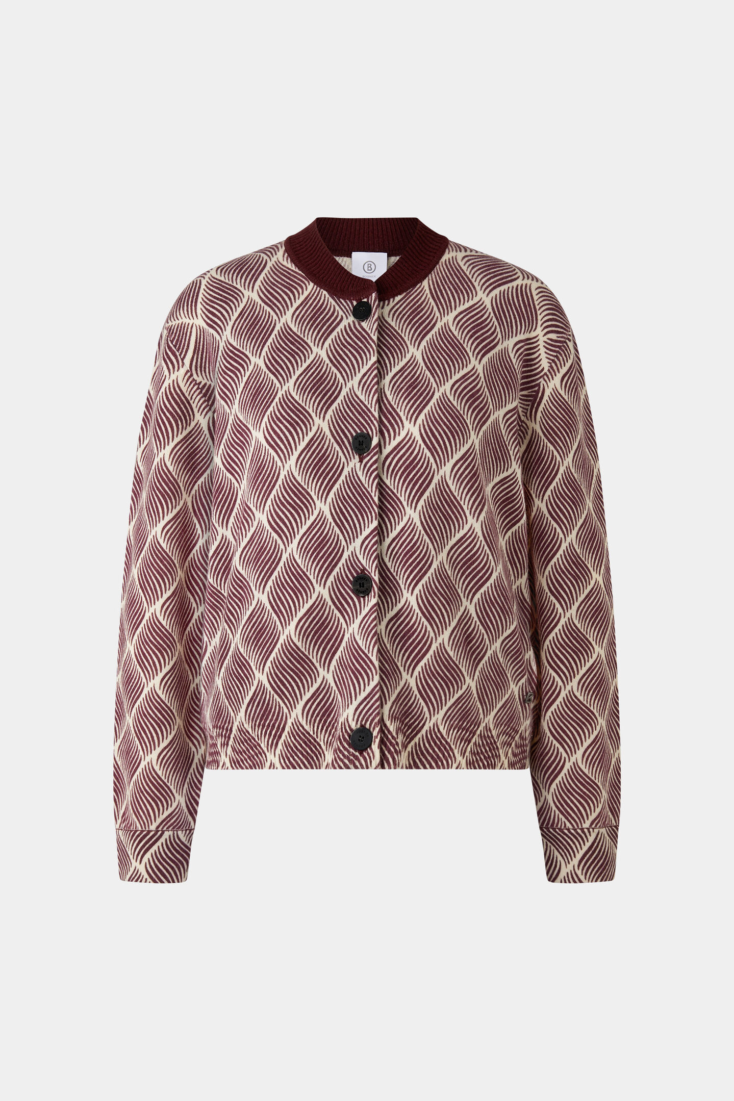 Evelyn knitted bomber jacket Wine red/cream