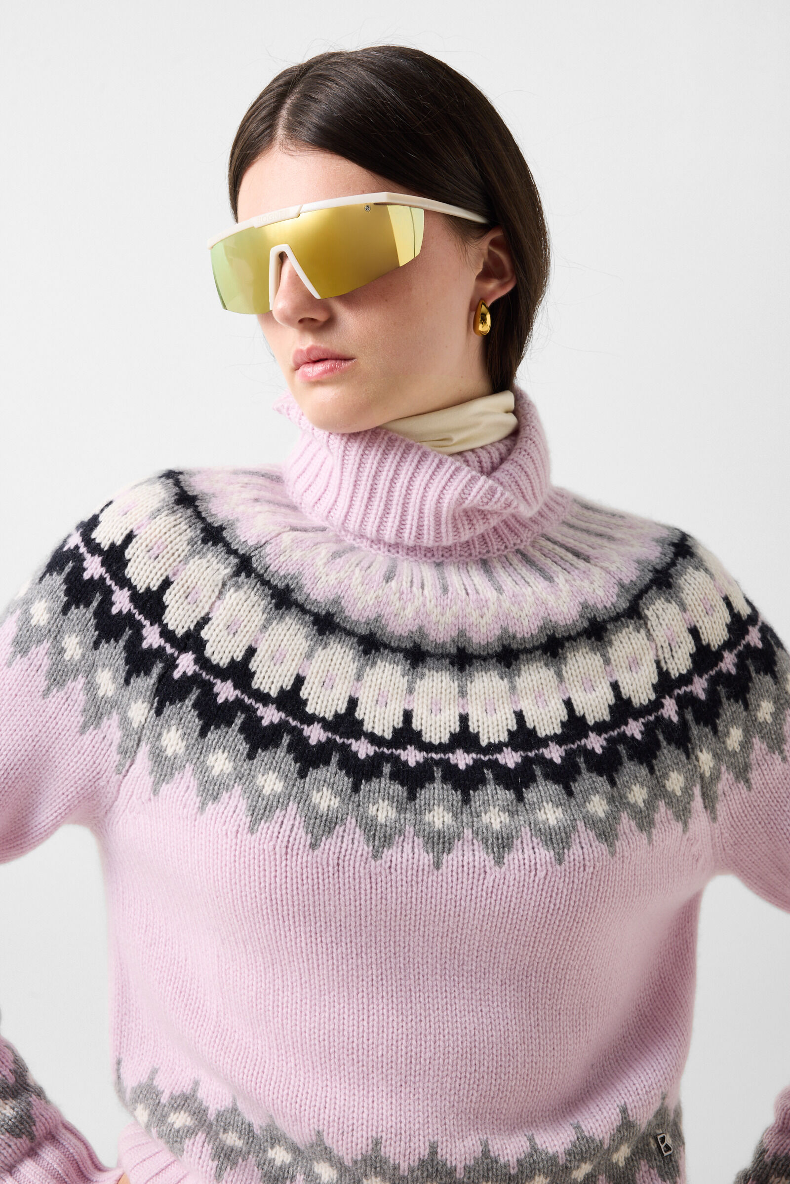 Ingrid cashmere jumper and Norwegian-style jumper Ros&eacute;/Grey/Off-white