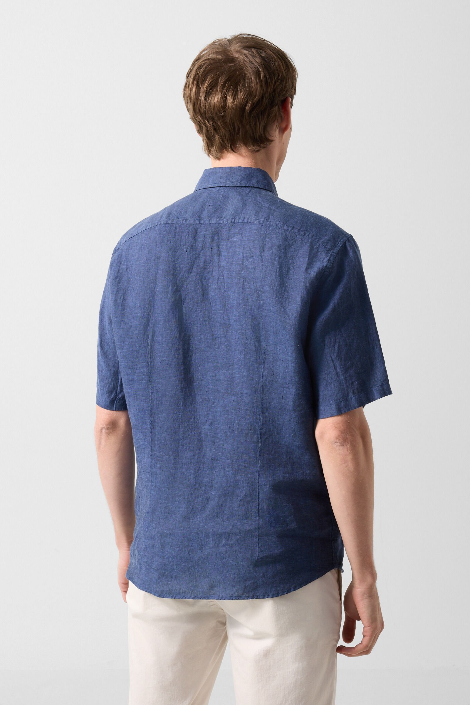 Linen short-sleeved shirt Lykos Navy blue