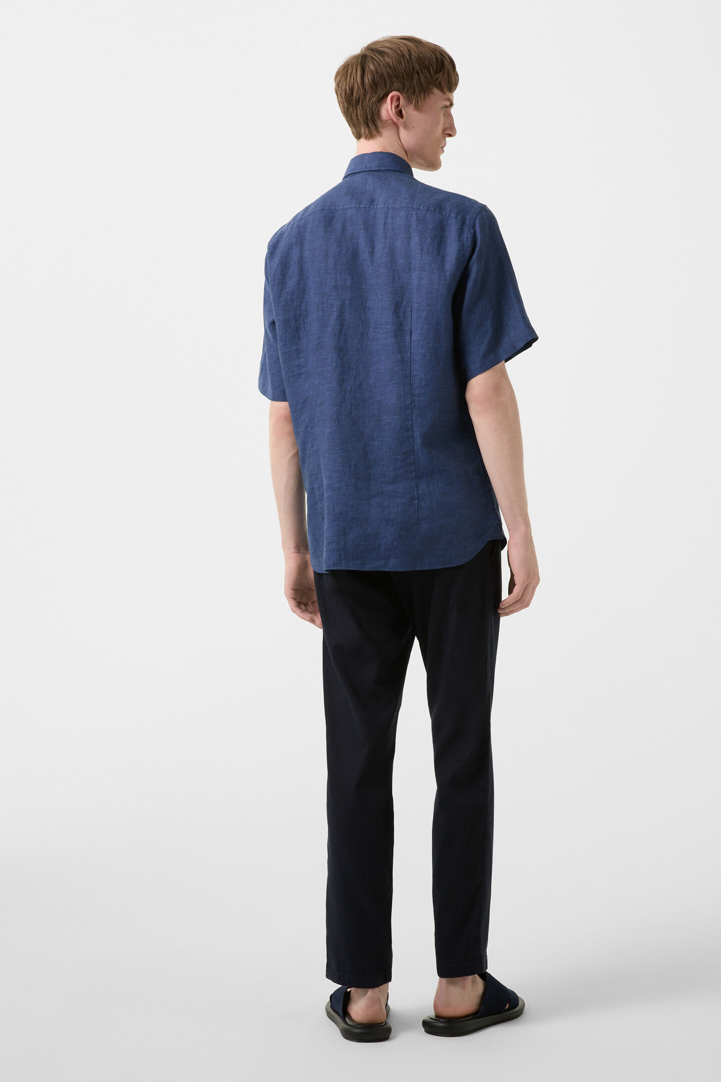 Linen short-sleeved shirt Lykos Navy blue