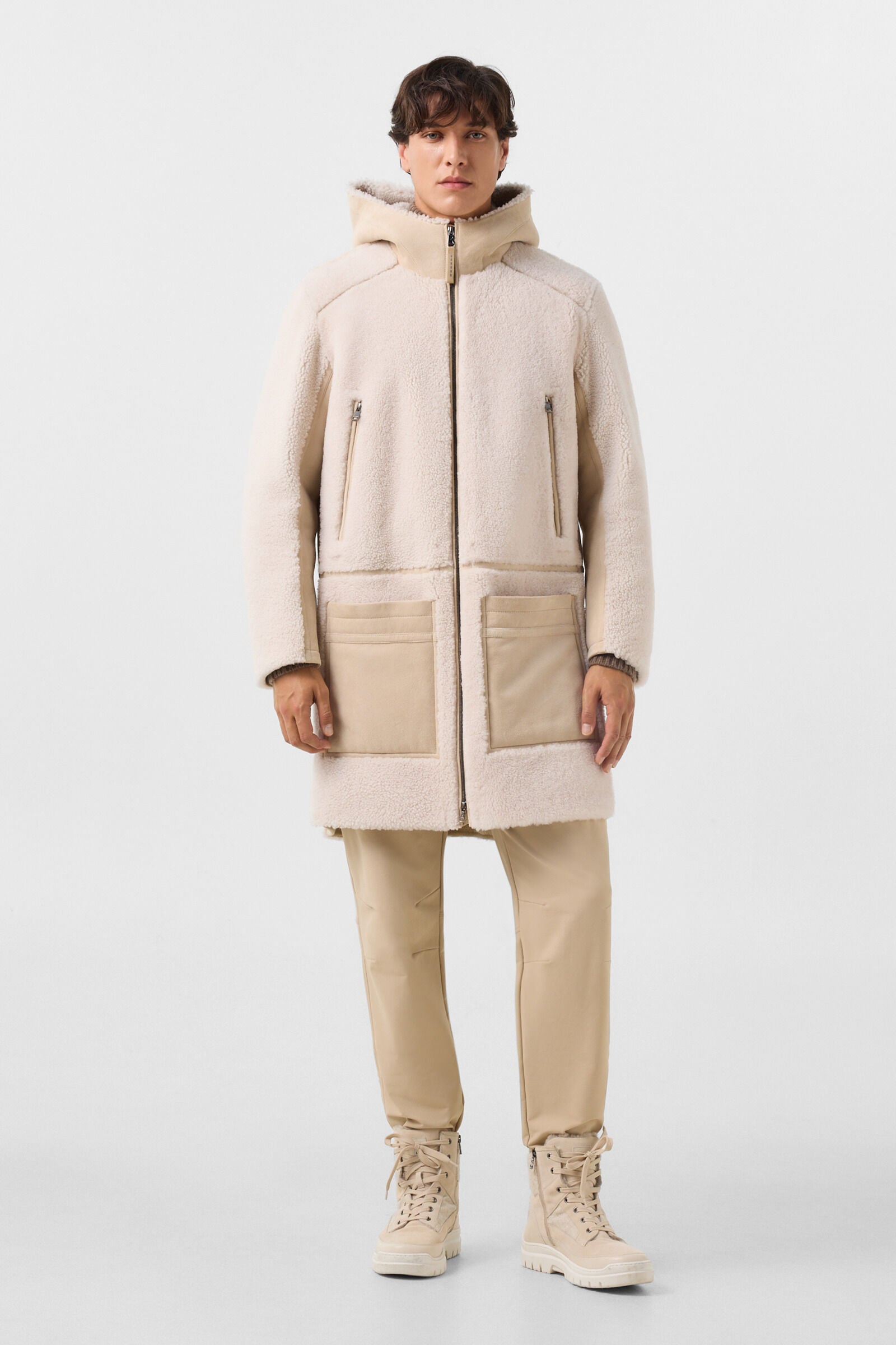 Lammfell-Mantel Soan Camel/Creme