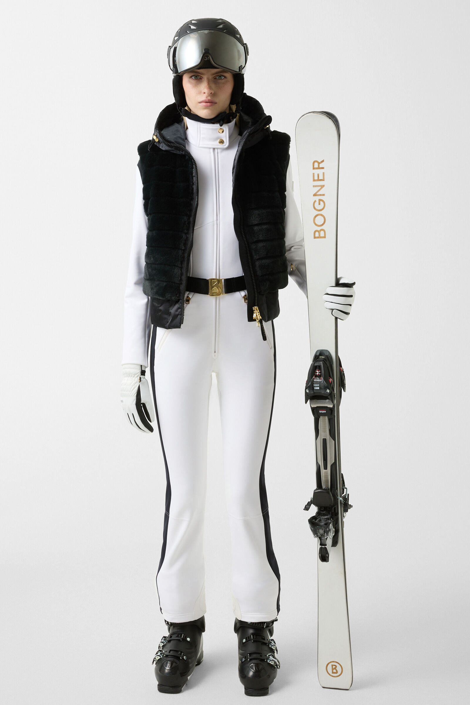 Janny softshell ski overall White/black