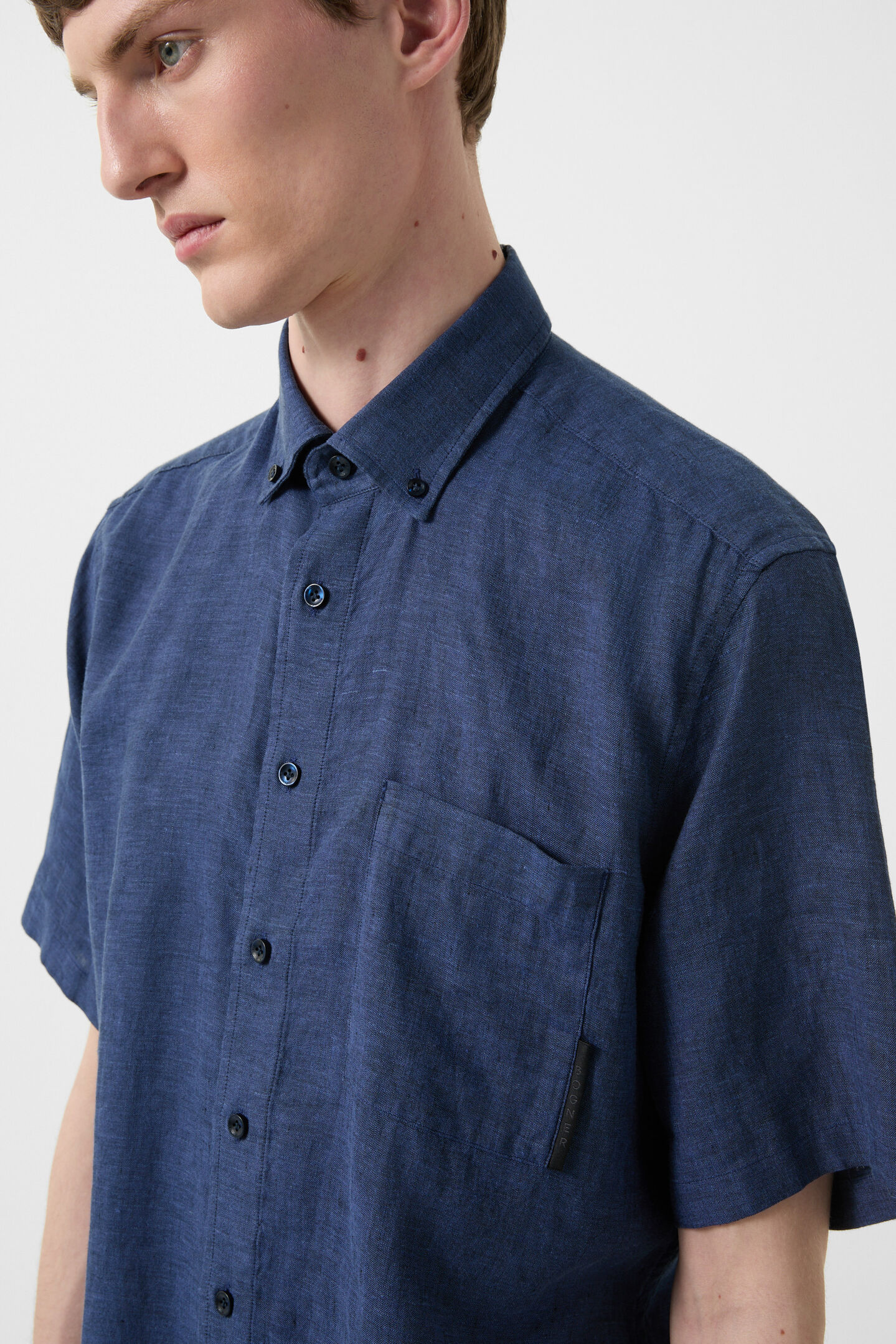 Linen short-sleeved shirt Lykos Navy blue