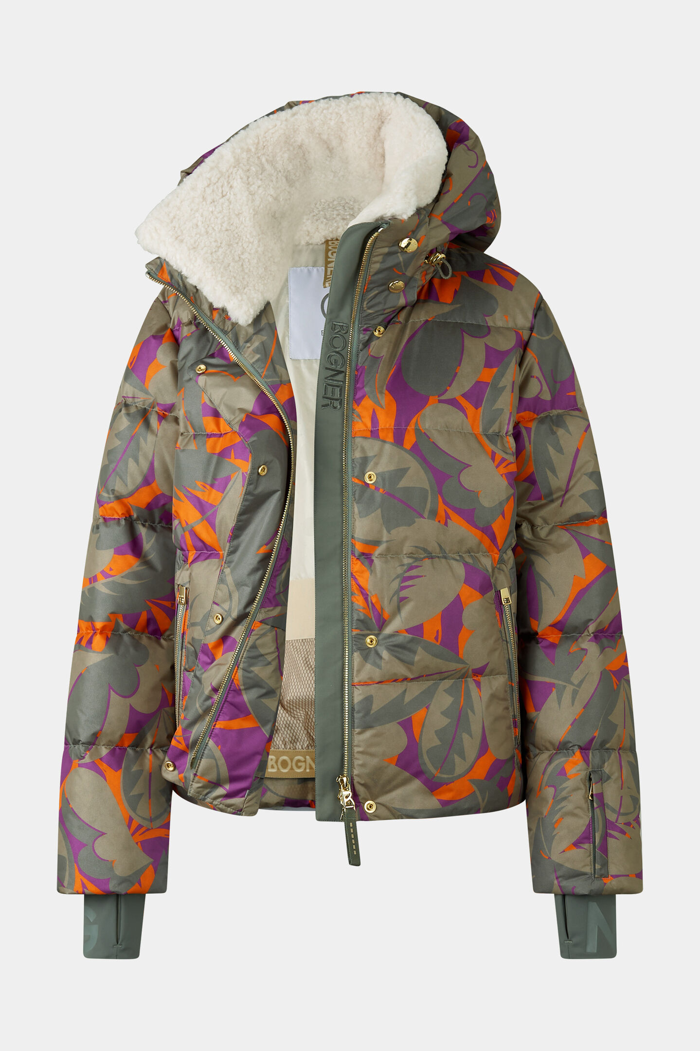 Maja down ski jacket Olive green/purple/orange