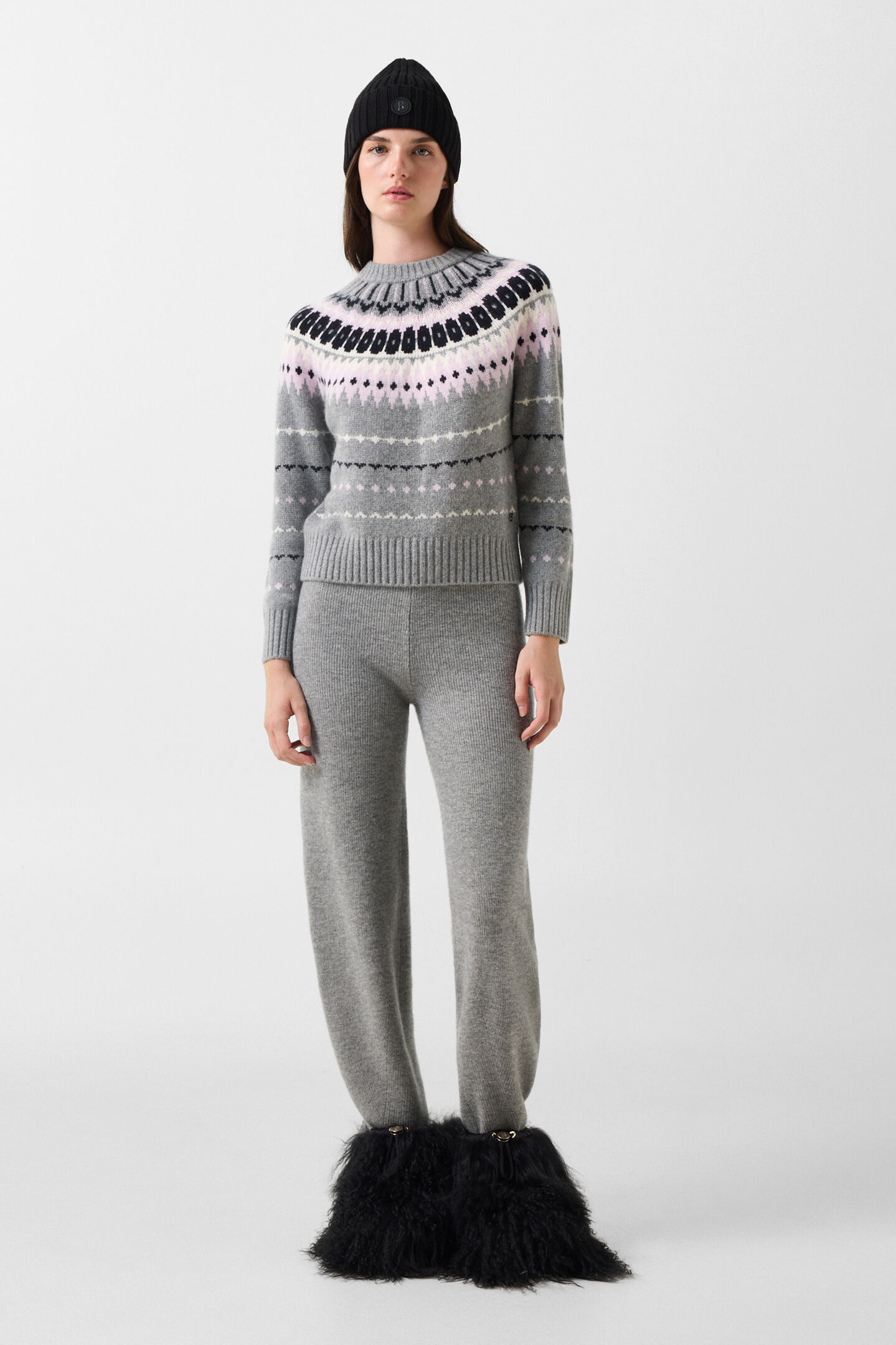Ina Cashmere Norwegian Pullover Gray/Pink