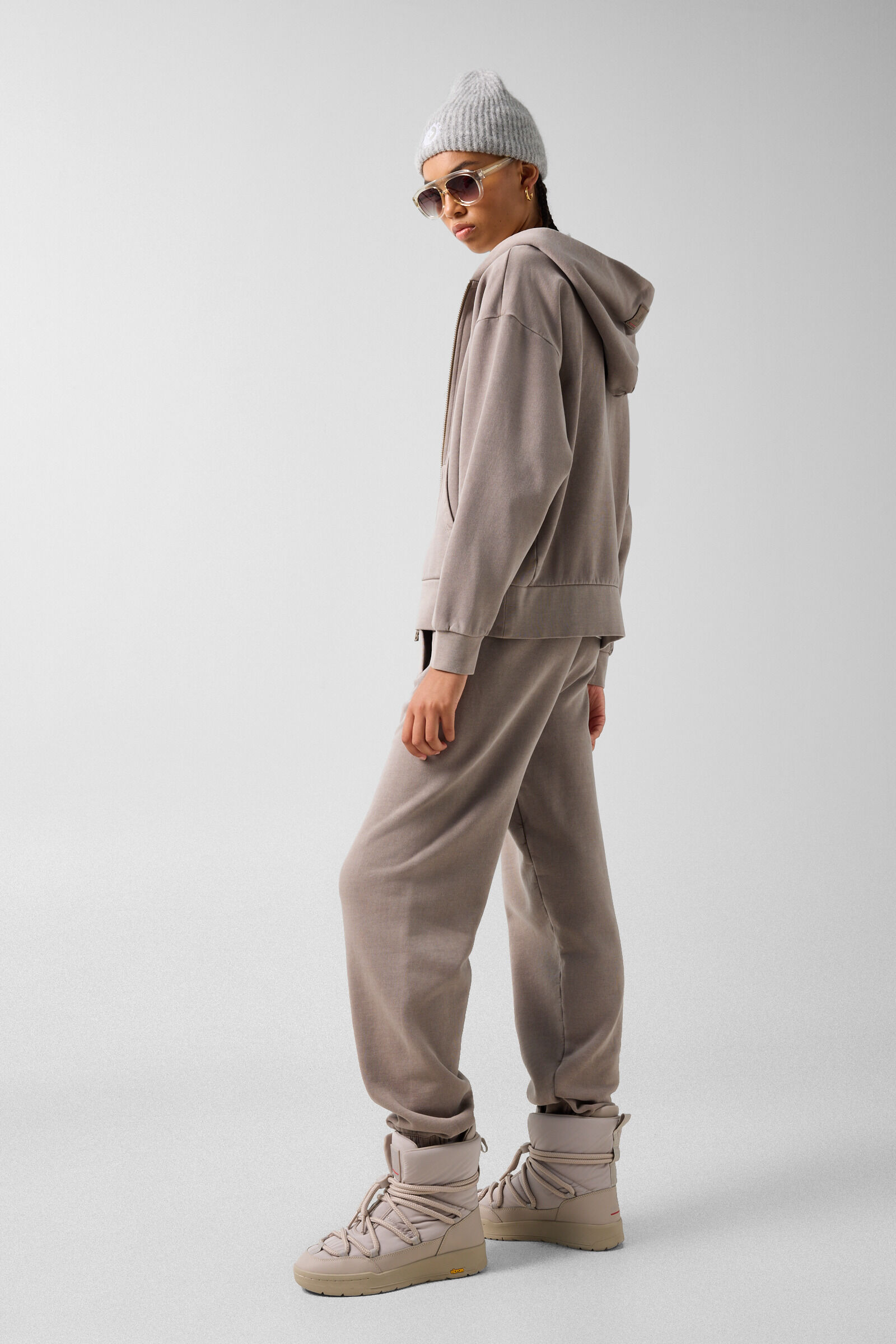 Ilona cotton hoodie jersey jacket Taupe