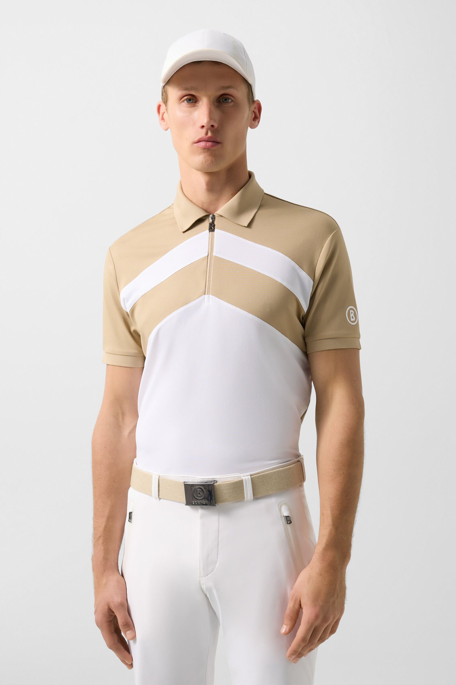 Funktions-Polo-Shirt Cuno Beige/Wei&szlig;