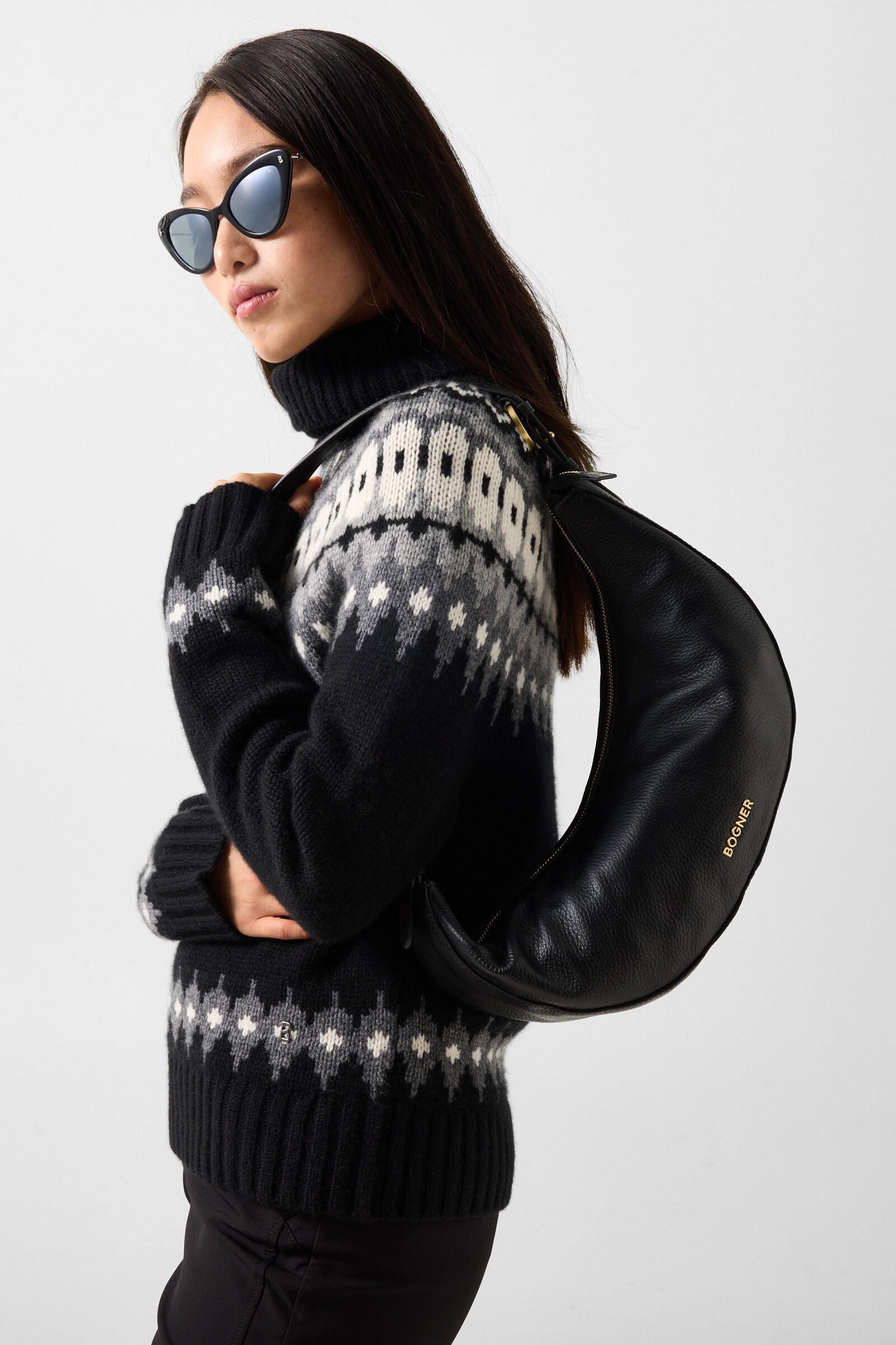 Ingrid cashmere jumper and Norwegian-style jumper Black/Grey/Off-white