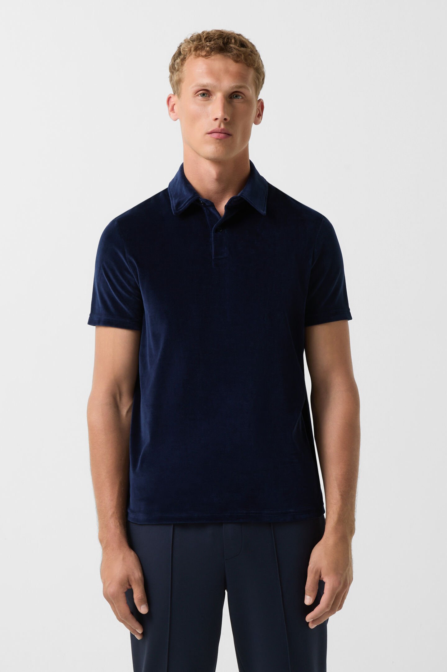 Vincenzo velour polo shirt Navy blue
