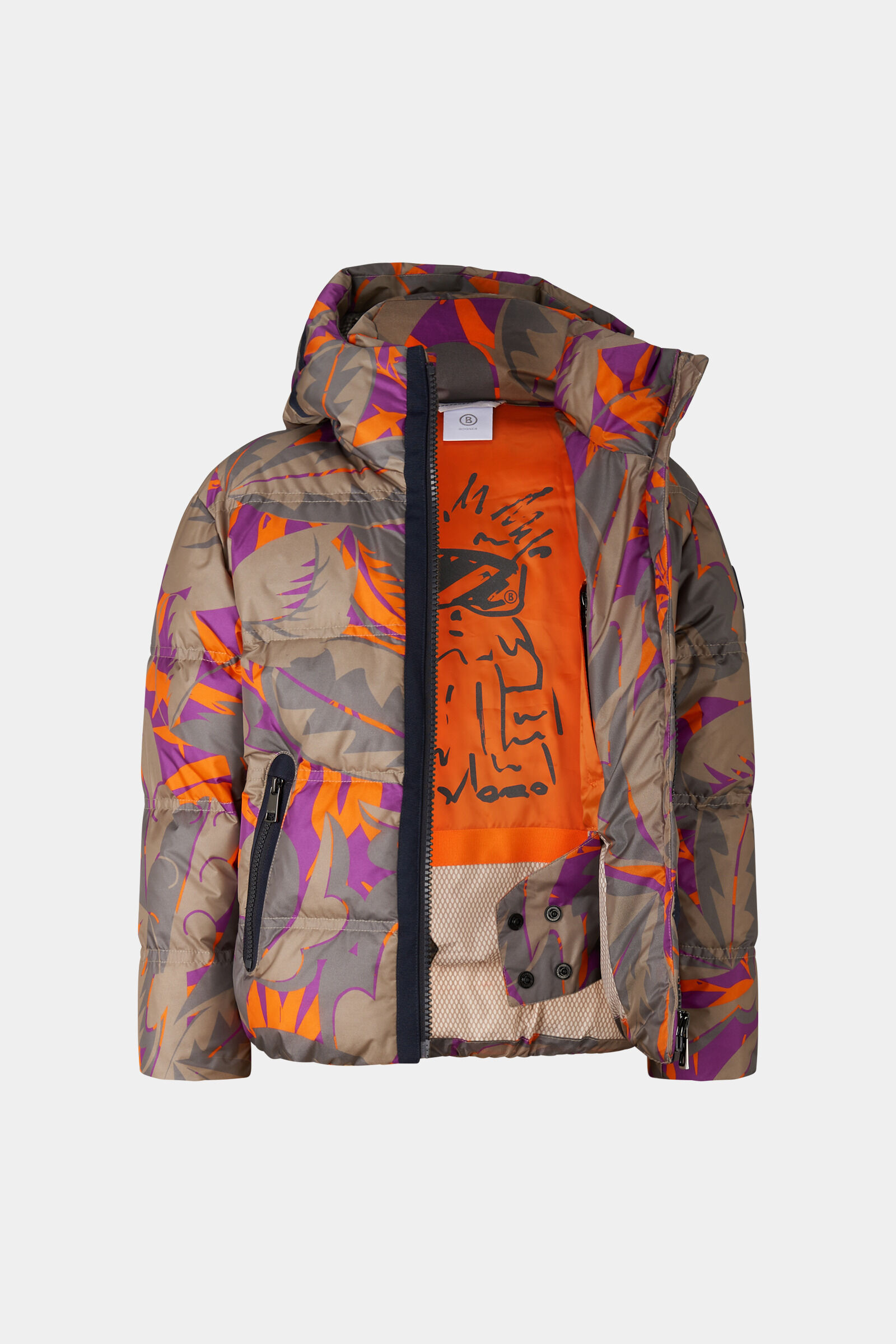 Kids down ski jacket Krissi Khaki/purple/orange