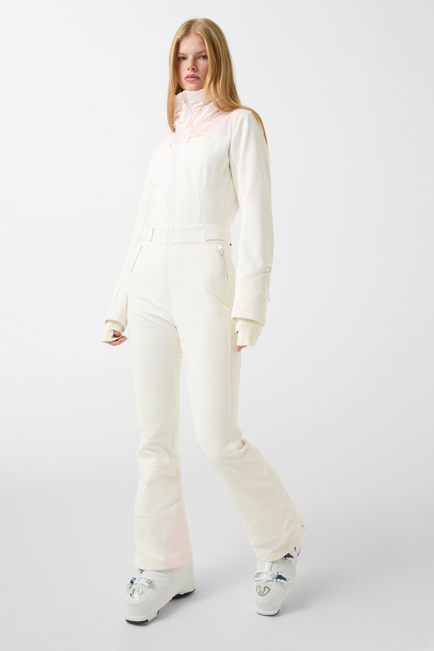 Zea softshell ski overalls Off-white/pink
