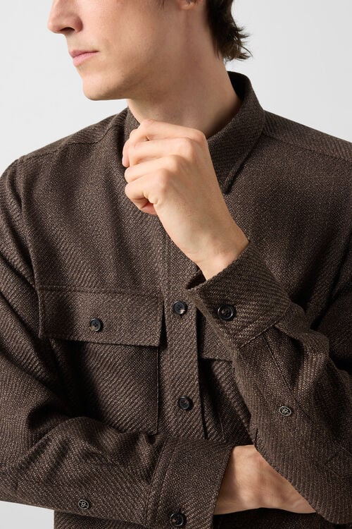 Virgin wool-linen mix shirt Heiko Dark brown