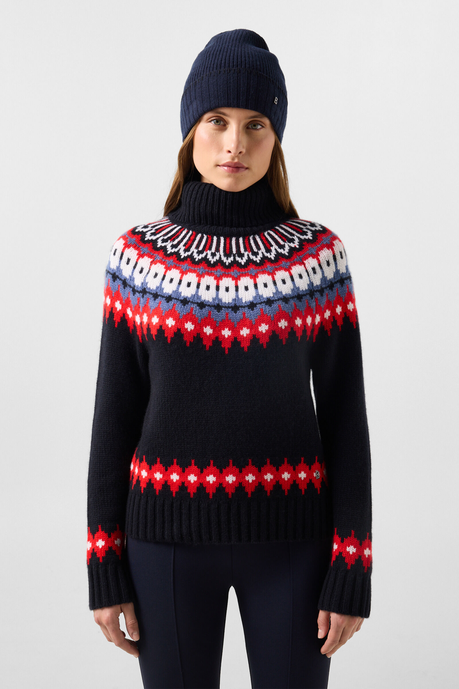 Kaschmir-Norweger-Pullover Ingrid Navy/Rot/Blau