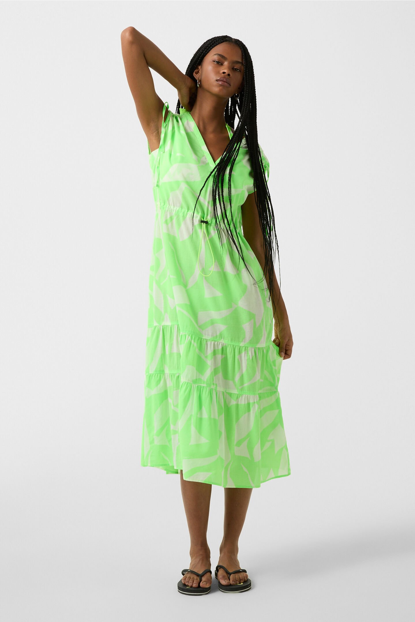 Strandkleid Julia Neongrün/Off-White