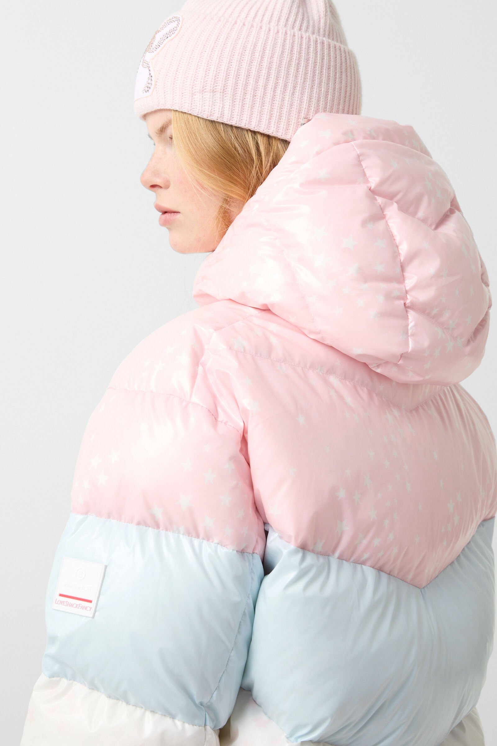 Vally down jacket Pink/light blue/white