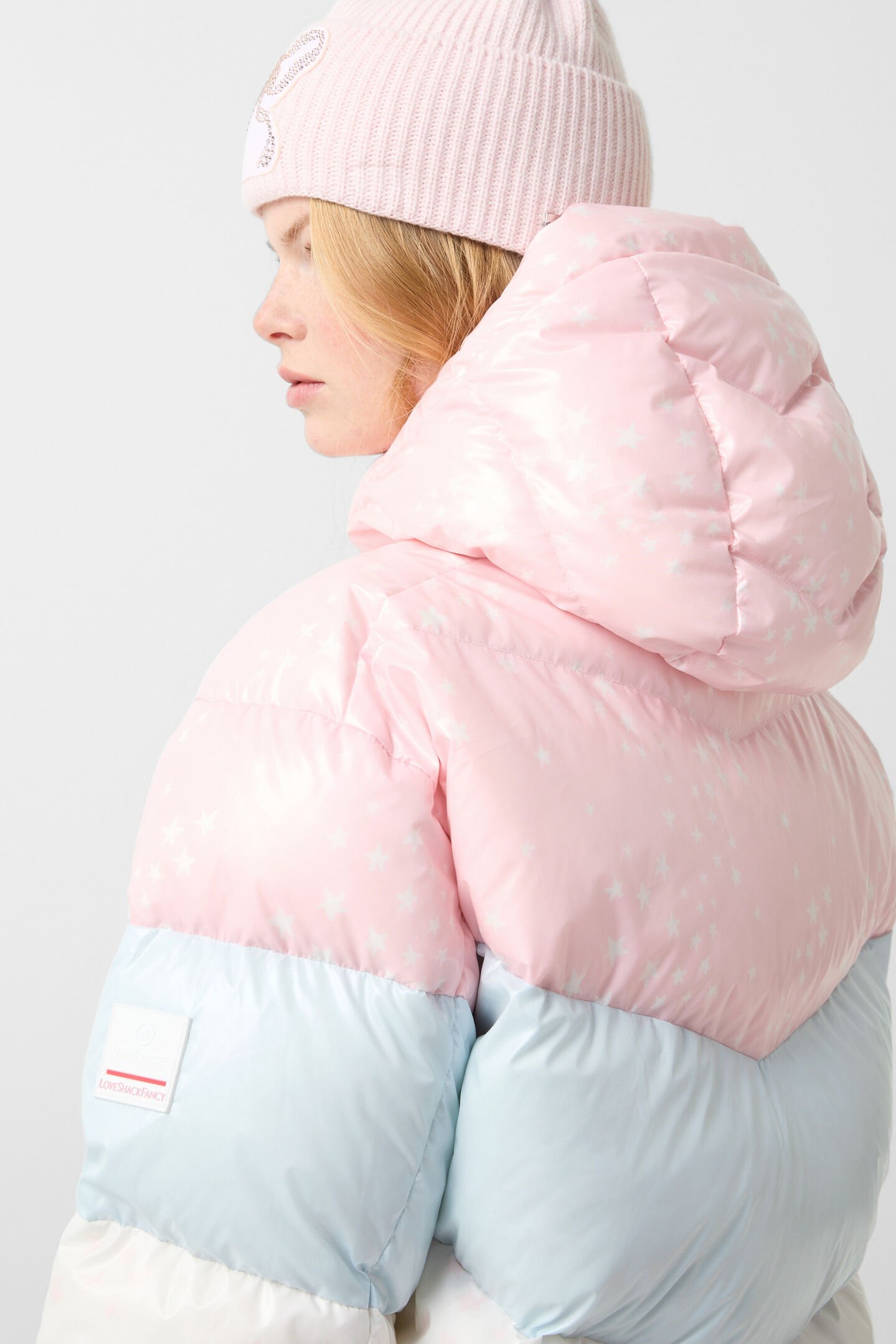 Vally down jacket Pink/light blue/white